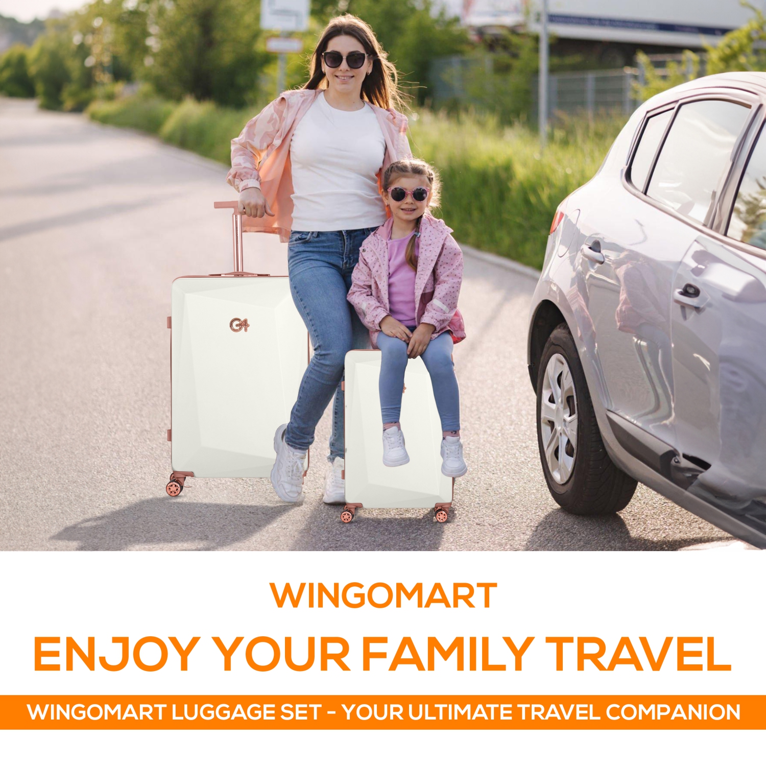 WINGOMART 3-Piece Luggage Set Lightweight Durable PC+ABS Hardshell, Double Spinner Wheels, TSA Lock - 20in/24IN/28in- Ivory Sand