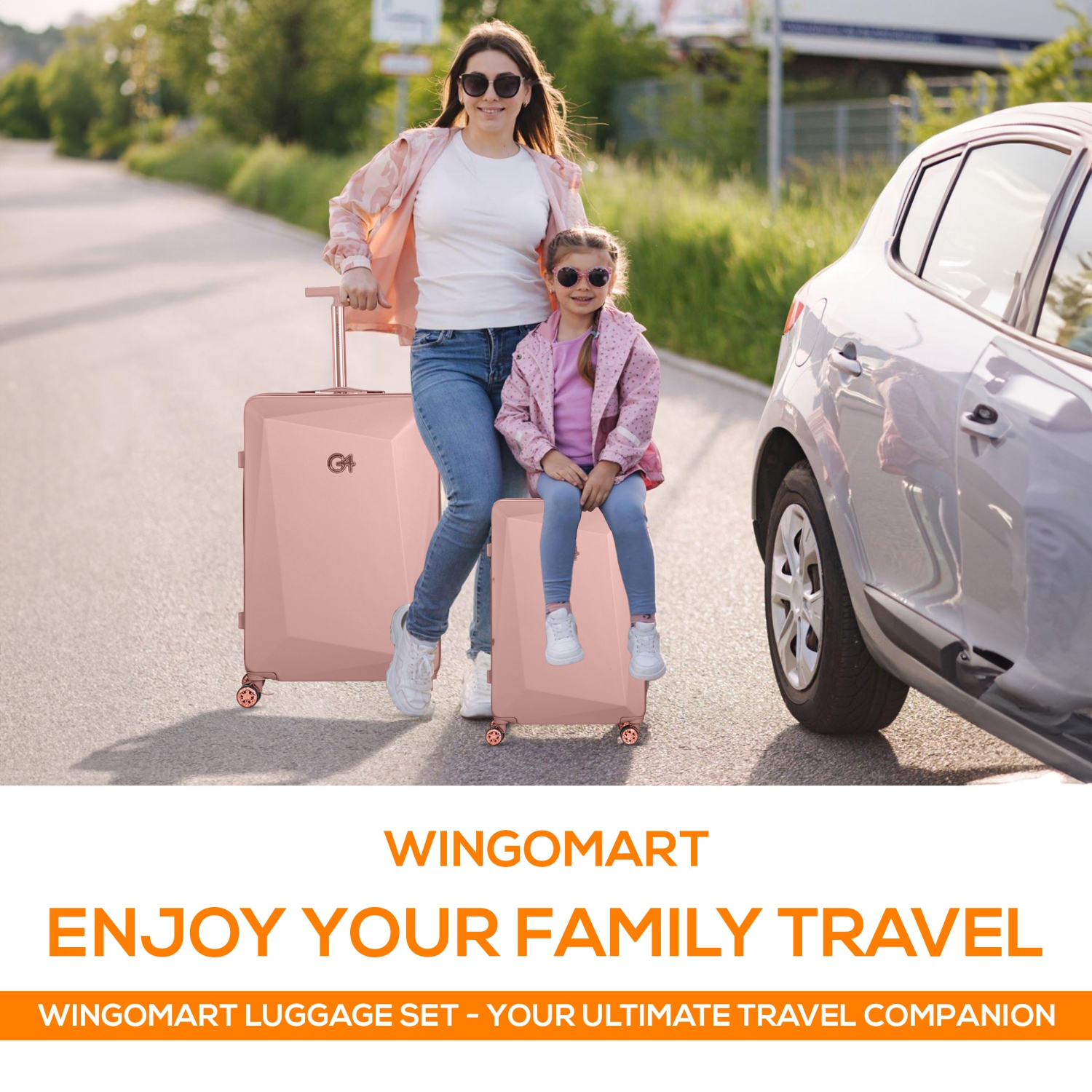 WINGOMART 3-Piece Luggage Set Lightweight Durable PC+ABS Hardshell, Double Spinner Wheels, TSA Lock - 20in/24IN/28in- Copper Gold