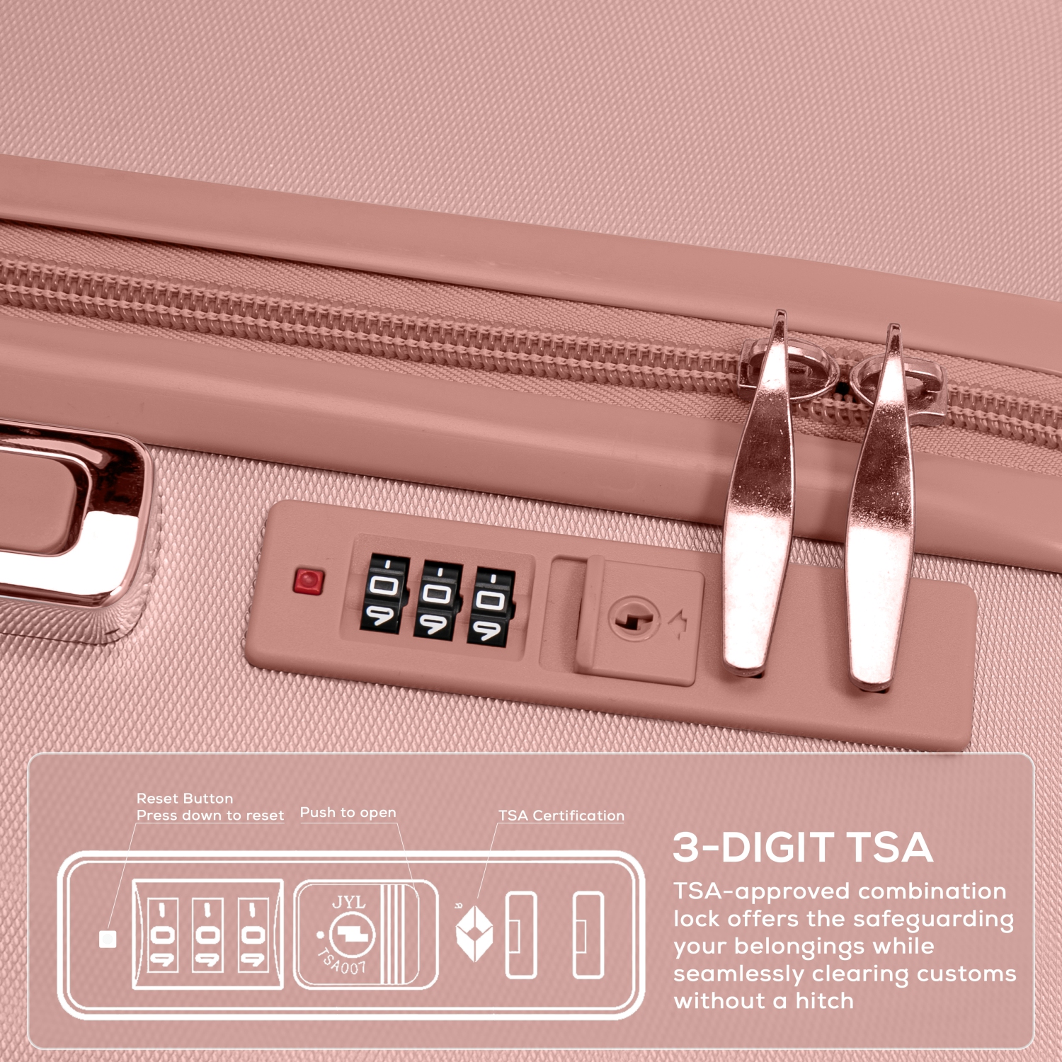 WINGOMART 3-Piece Luggage Set Lightweight Durable PC+ABS Hardshell, Double Spinner Wheels, TSA Lock - 20in/24IN/28in- Copper Gold