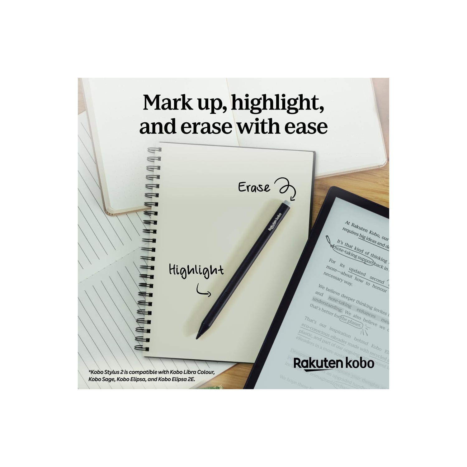 Stylus 2 de Kobo | Mark Up, Write Notes and Make Highlights | Rechargeable par USB-C |Compatible avec liseuse Libra Colour de 7&nbsp;po et liseuse