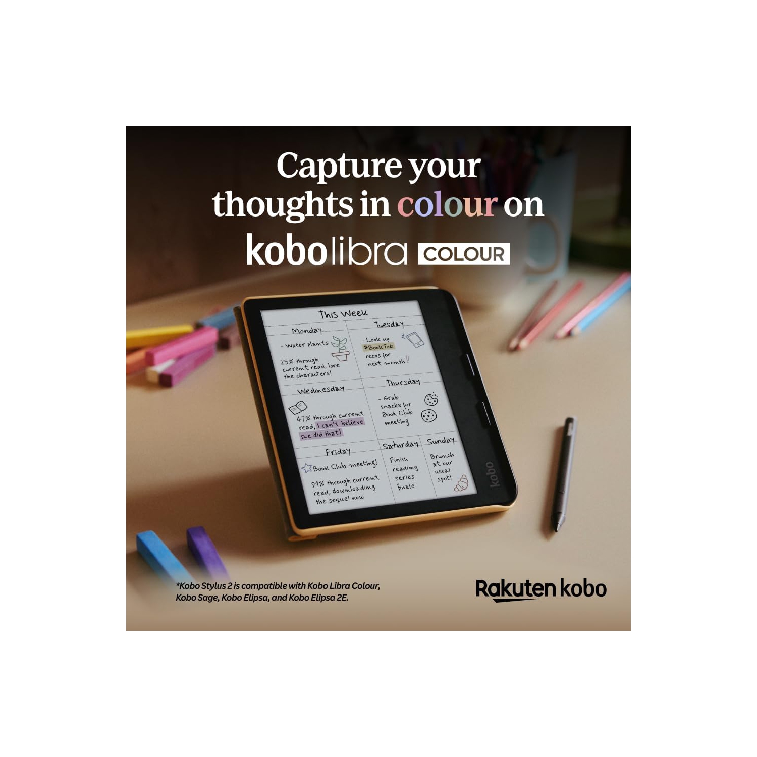 Stylus 2 de Kobo | Mark Up, Write Notes and Make Highlights | Rechargeable par USB-C |Compatible avec liseuse Libra Colour de 7&nbsp;po et liseuse