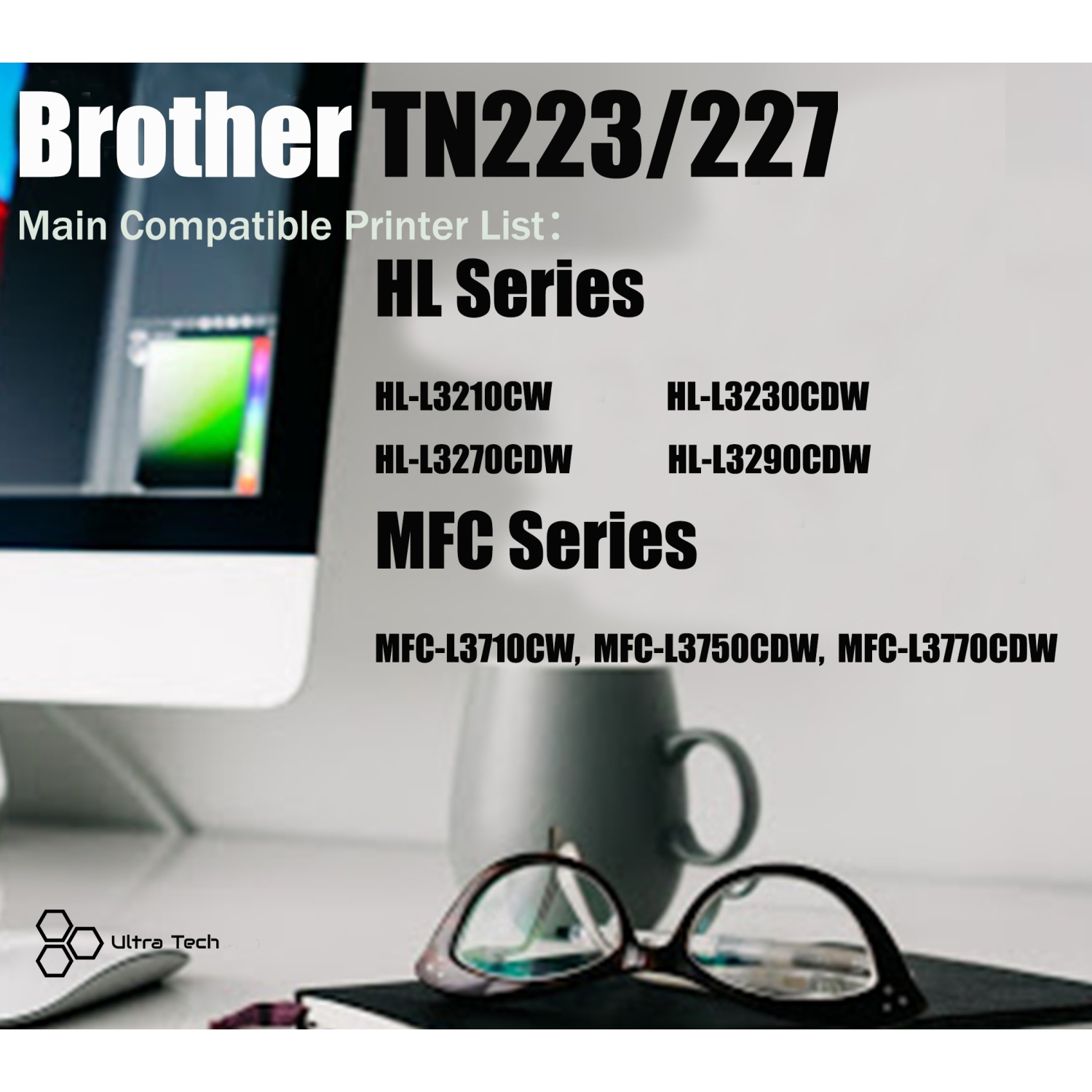 Ultra Toner® Compatible Brother TN227 Toner Cartridges TN-227 High Yield of TN223 TN-223 - Brother HL-L3210CW HL-L3230CDW HL-L3290CDW MFC-L3770CDW