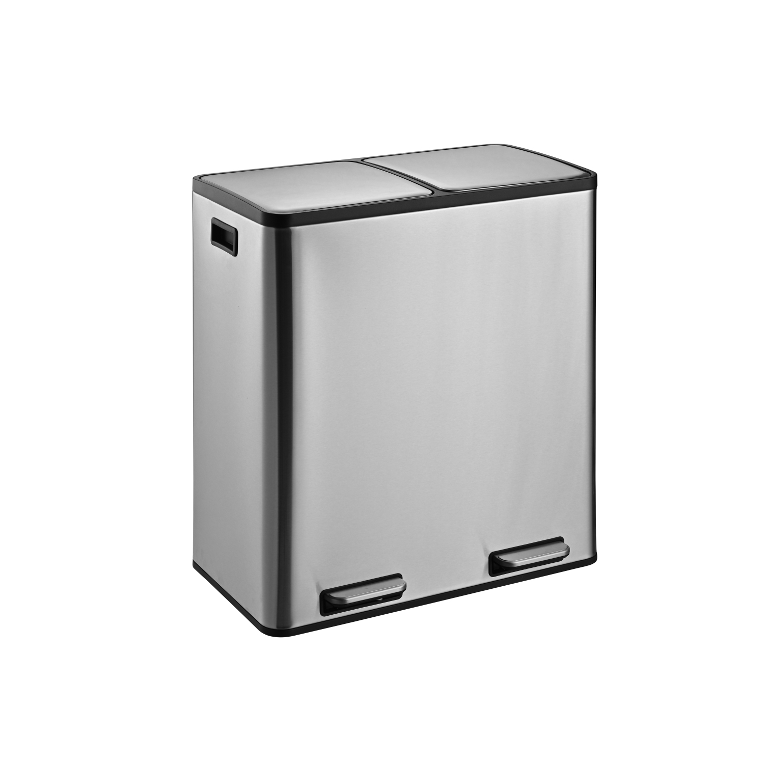 60L Stainless steel 2 compartments garbage and recycling bins with soft-close lids, satin finish and fingerprint proof