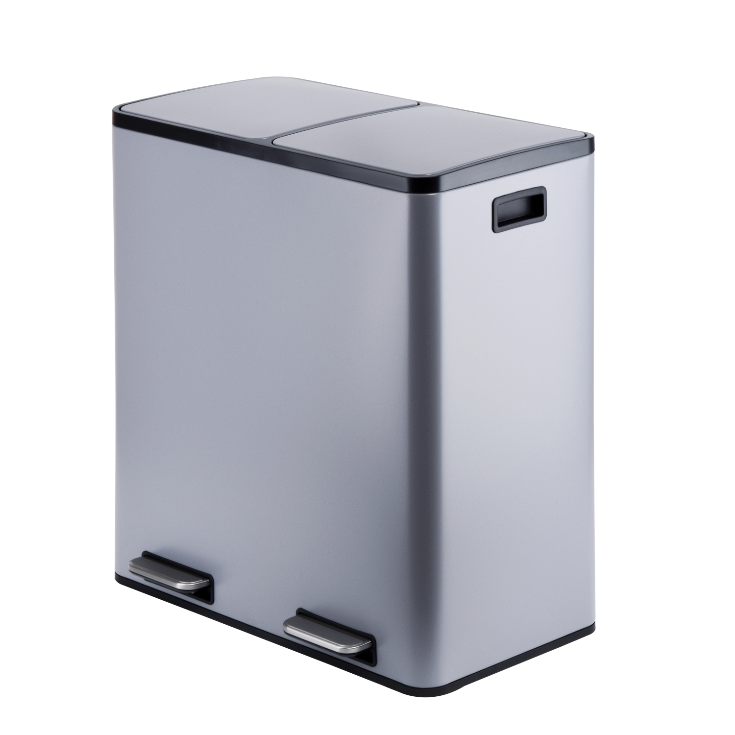 60L Powder coating 2 compartments 2 compartments garbage and recycling bins with soft-close lids in grey color