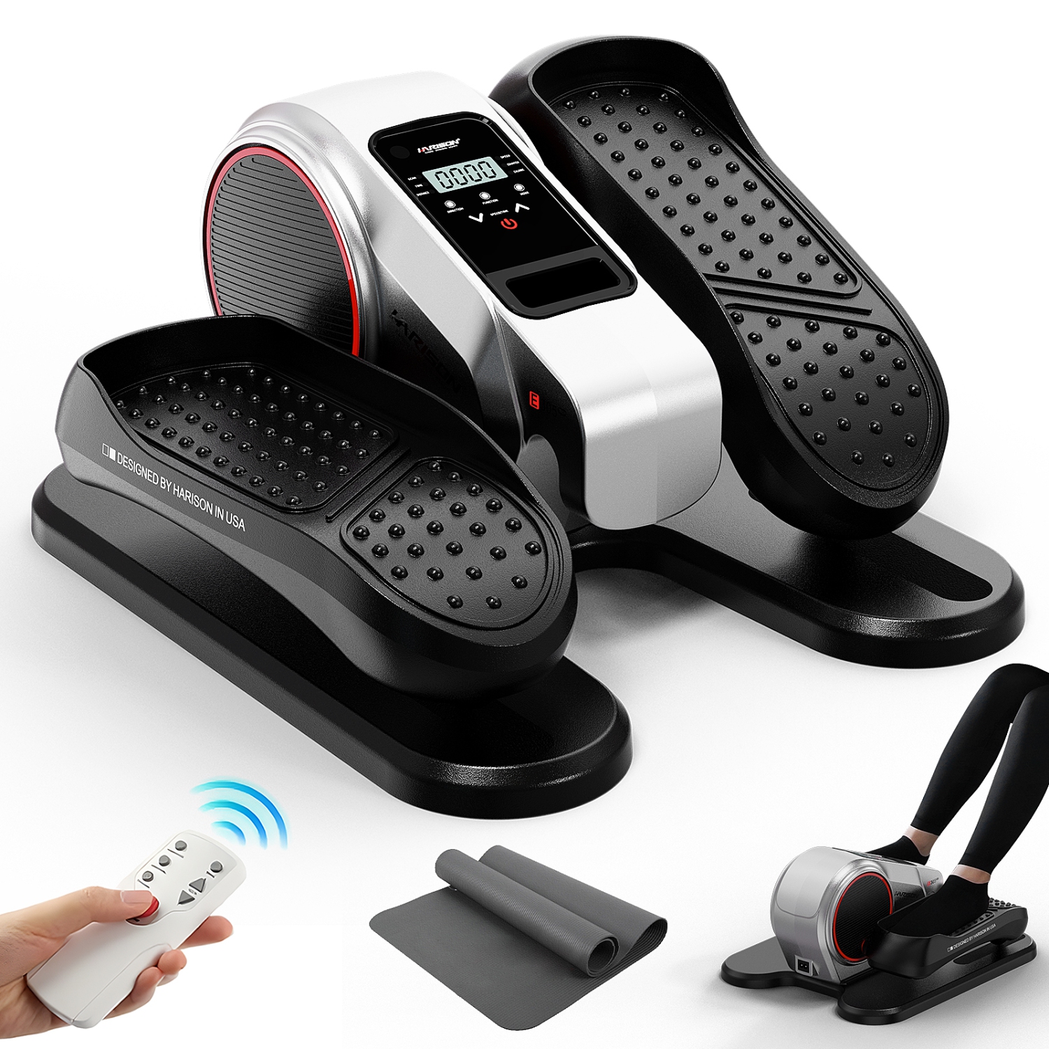 Appareil elliptique pour dessous de bureau de HARISON avec écran ACL multifonctionnel, exerciseur pour jambes d'ellipse pour aînés, vitesse réglable