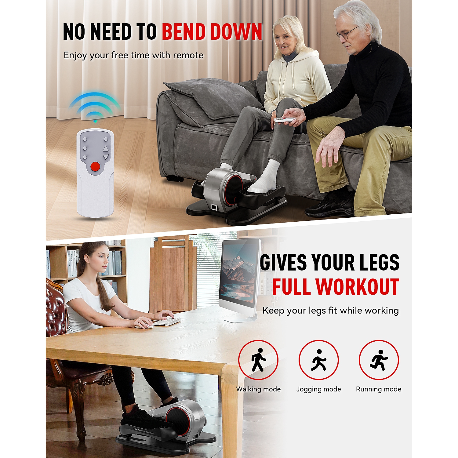 Appareil elliptique pour dessous de bureau de HARISON avec écran ACL multifonctionnel, exerciseur pour jambes d'ellipse pour aînés, vitesse réglable