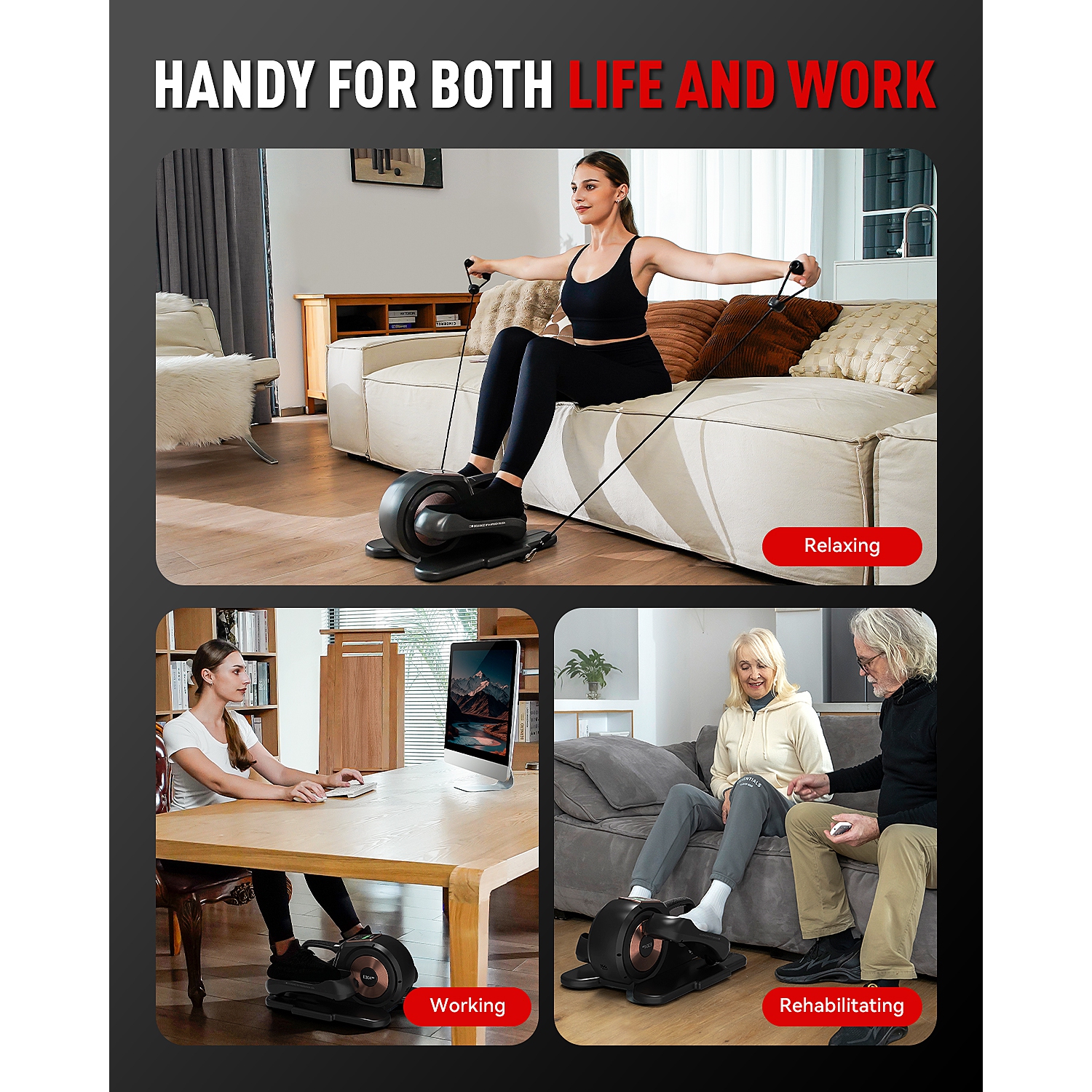 Exerciseur elliptique de dessous de bureau de HARISON avec écran LCD multifonction, exerciseur pour jambes elliptiques pour aînés avec bandes de