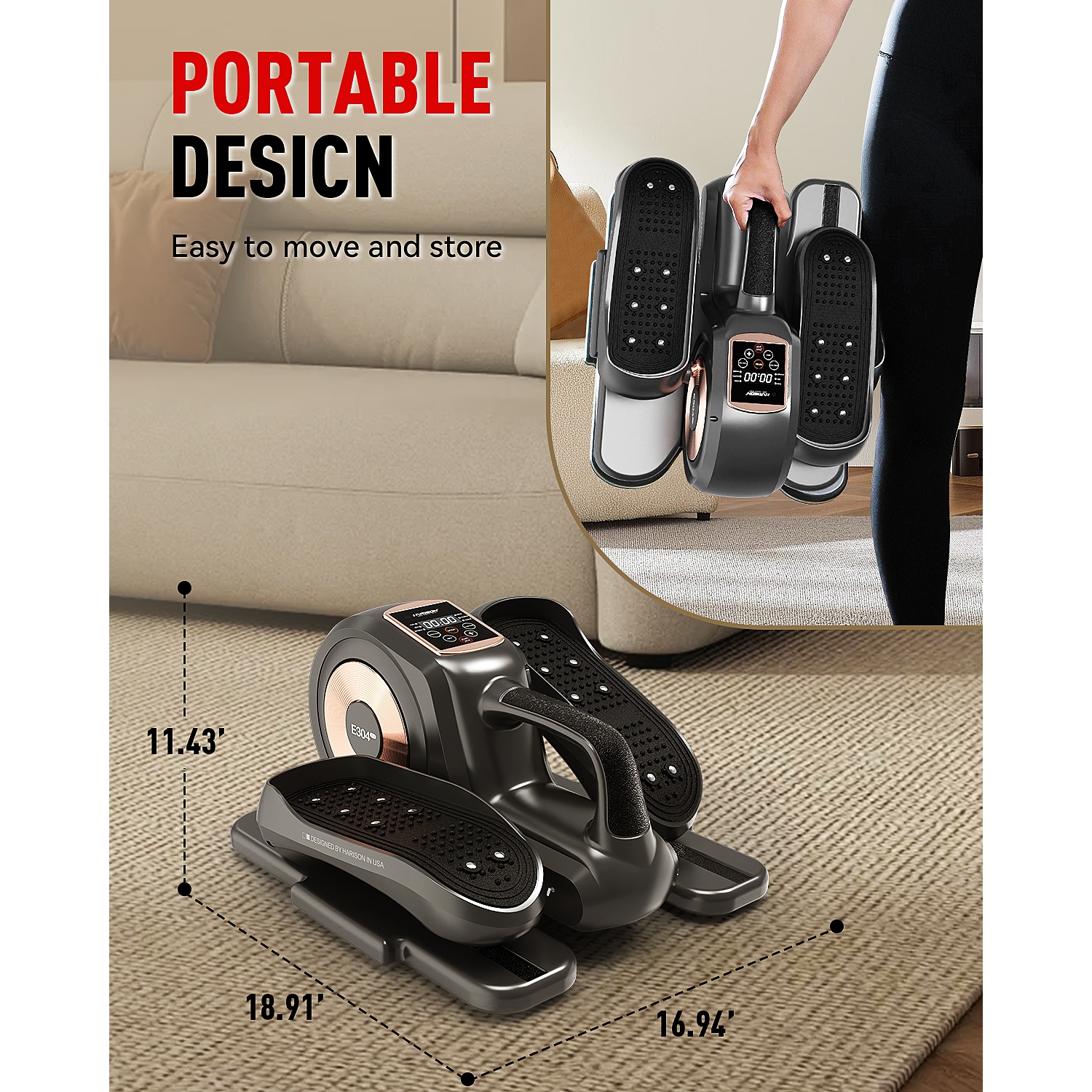 Exerciseur elliptique de dessous de bureau de HARISON avec écran LCD multifonction, exerciseur pour jambes elliptiques pour aînés avec bandes de