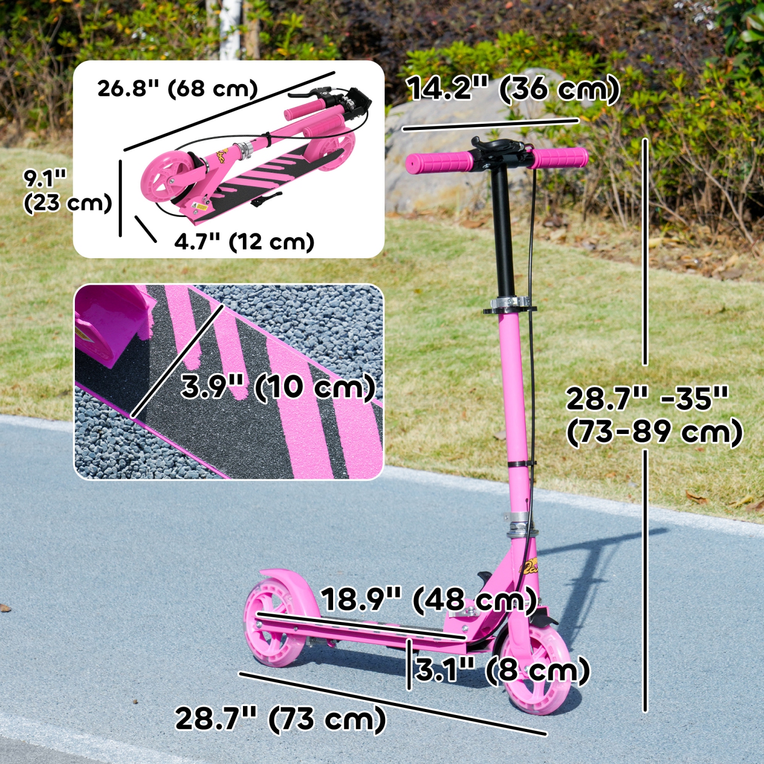 Trottinette Qaba pour enfants de 3 à 8 ans, trottinettes pliantes légères avec roues lumineuses, guidon réglable à 4 niveaux, frein arrière et frein
