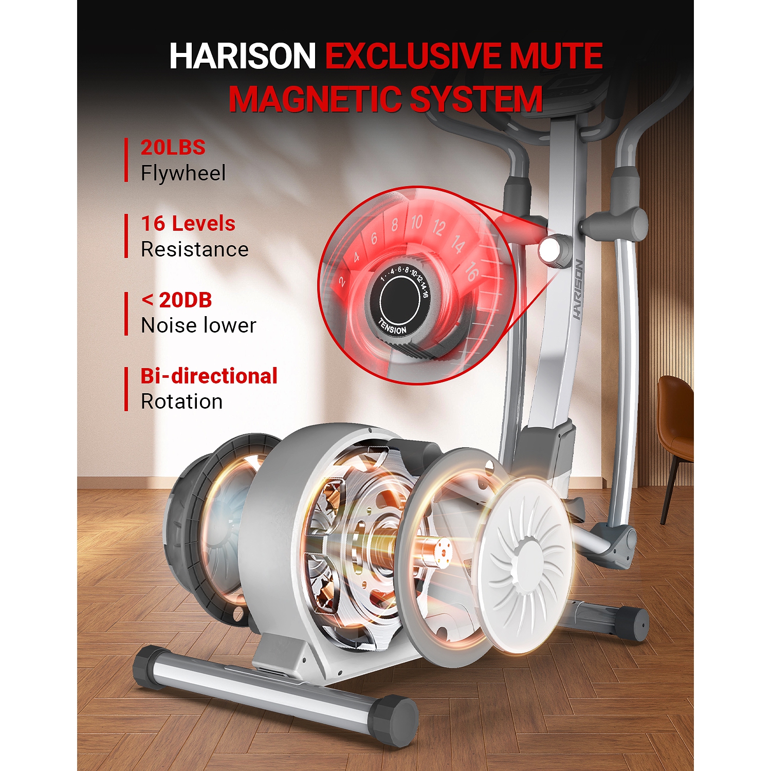 HARISON Elliptical Machine for Home 350 LBS Capacity, Elliptical Trainer with HARISON Bluetooth, Magnetic Elliptical Exercise Machine with 16-Level