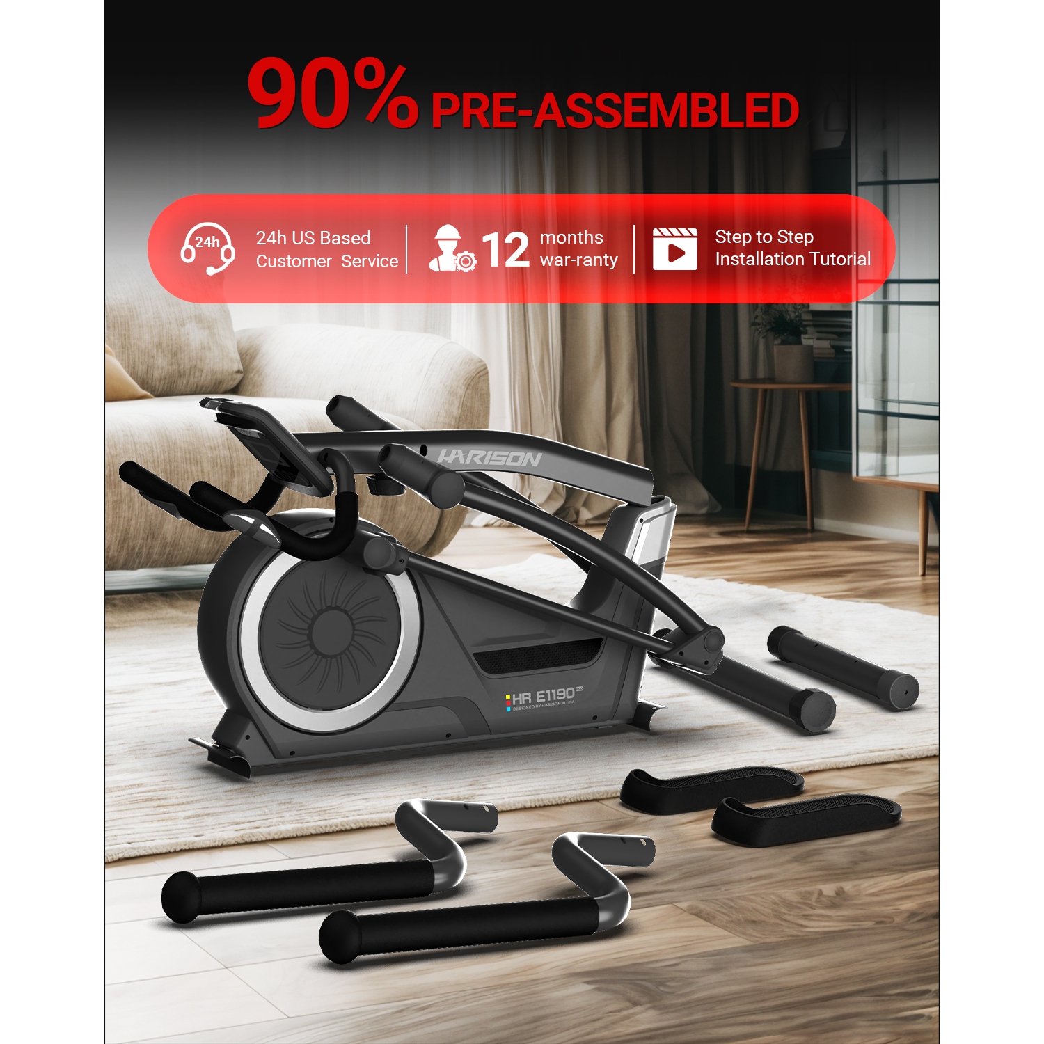 HARISON Elliptical Machine for Home 350 LBS, Magnetic Elliptical Exercise Machine with 16-Level Resistance Control, Elliptical Trainer with HARISON