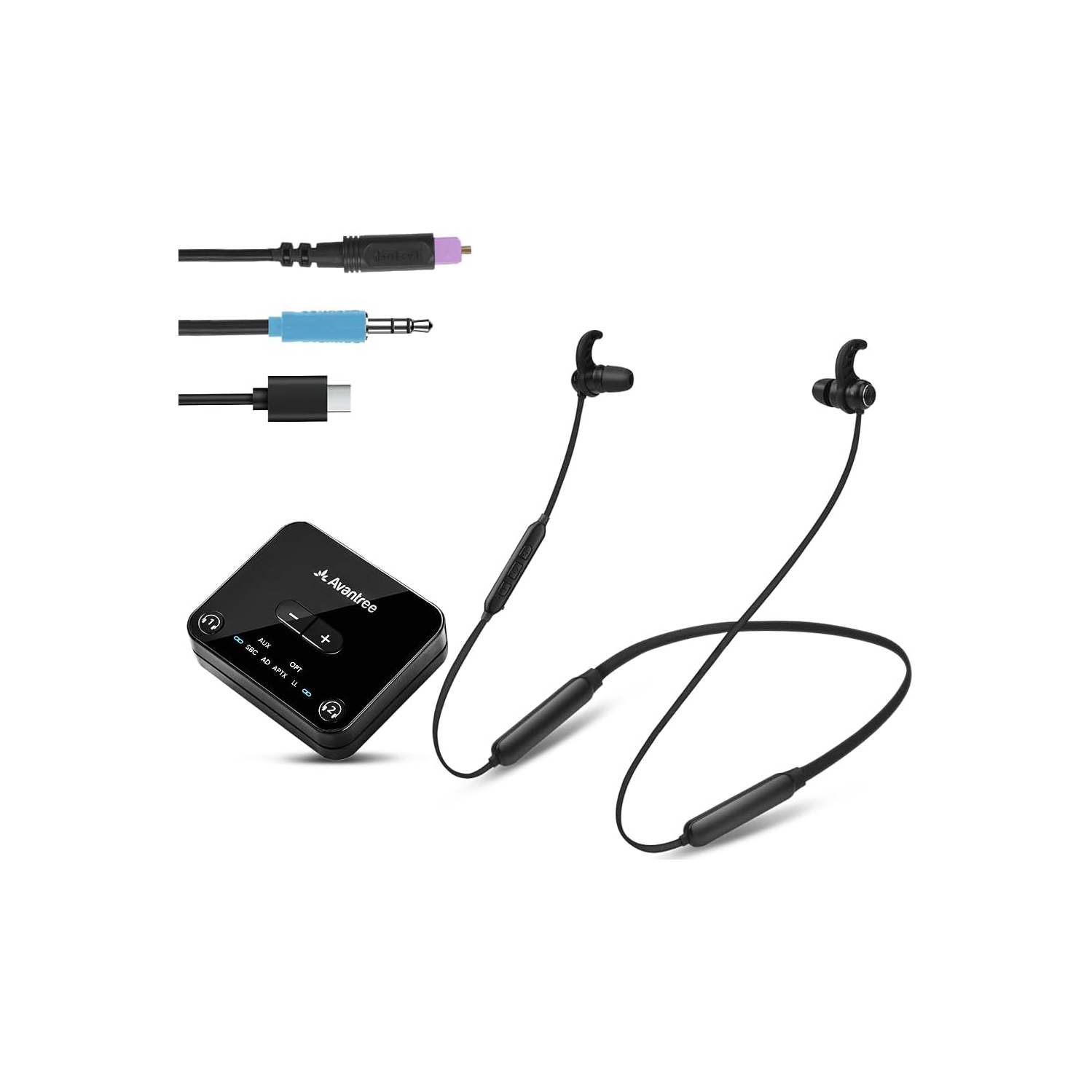 Écouteurs sans fil HT4186-Q d'Avantree [mise à niveau 2025] pour regarder la télévision, écouteurs bouton tour de cou avec émetteur sans fil aptX