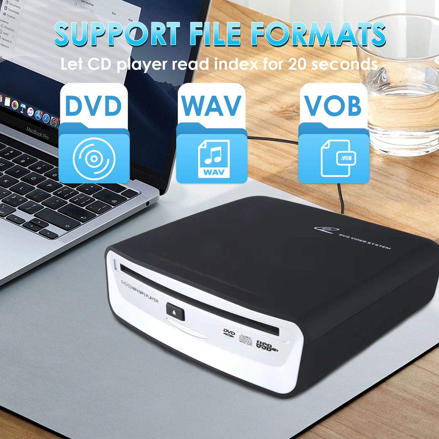 Lecteur de CD universel externe pour voiture, Lecteur de CD USB externe pour voiture Android Navigation - Noir