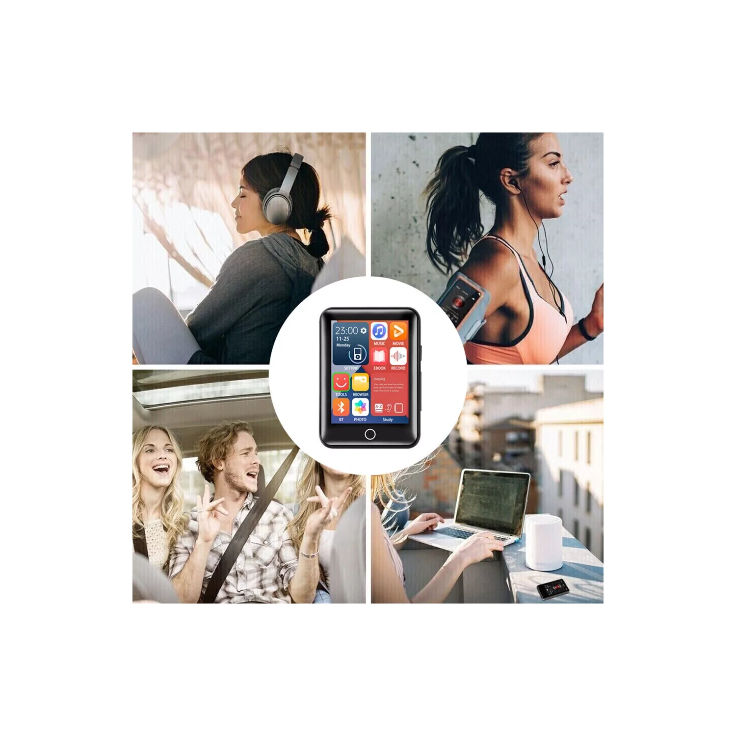 Bluetooth Touch HiFi Music MP4 MP3 Player Portable FM Radio Support 32GB Card - Black