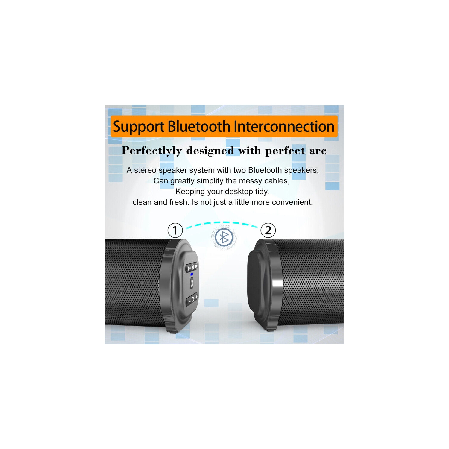 Barre de son sans fil Bluetooth 5,0 Barre de son Audio portatif Haut-parleur d'extrêmes graves Home pour téléviseur intelligent - Noir