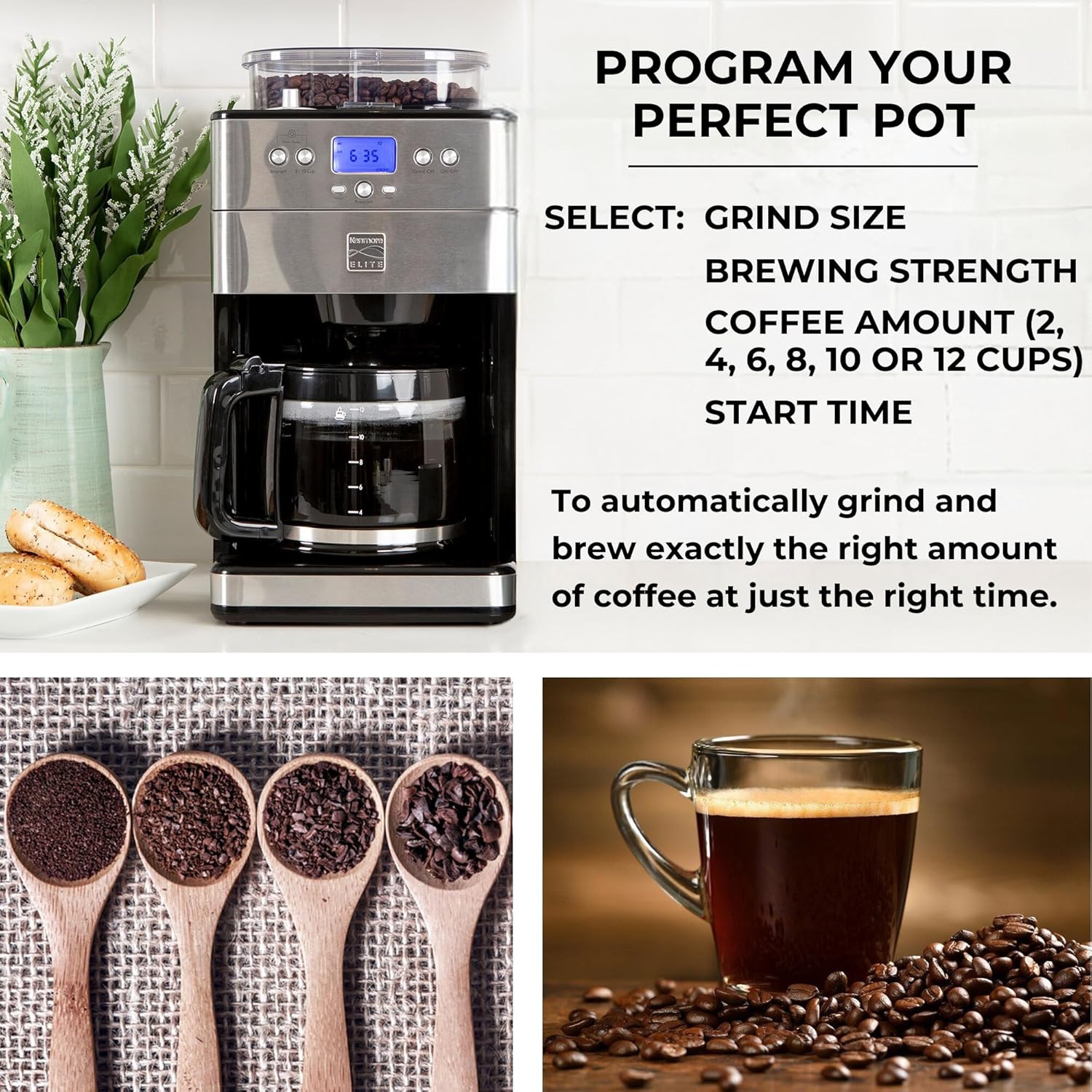 Kenmore Elite Grind and Brew Coffee Maker with Burr Grinder, 12 Cup