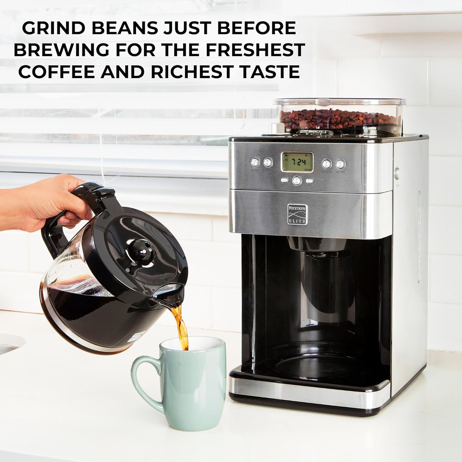 Kenmore Elite Grind and Brew Coffee Maker with Burr Grinder, 12 Cup