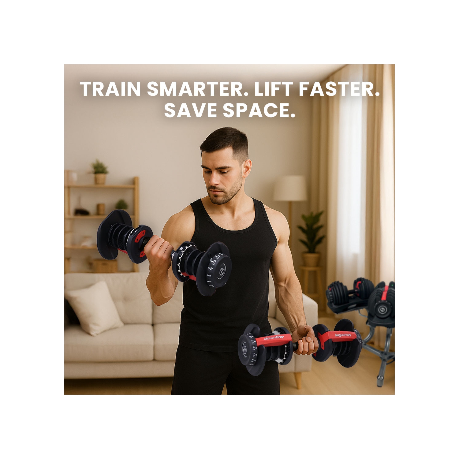 MotionGrey Adjustable Dumbbells 5-52.5 LB with High Strength Hand Grip & Converter - Dumbbell Stand, Jump Rope and Anti-Slip Metal Hand Equipment -