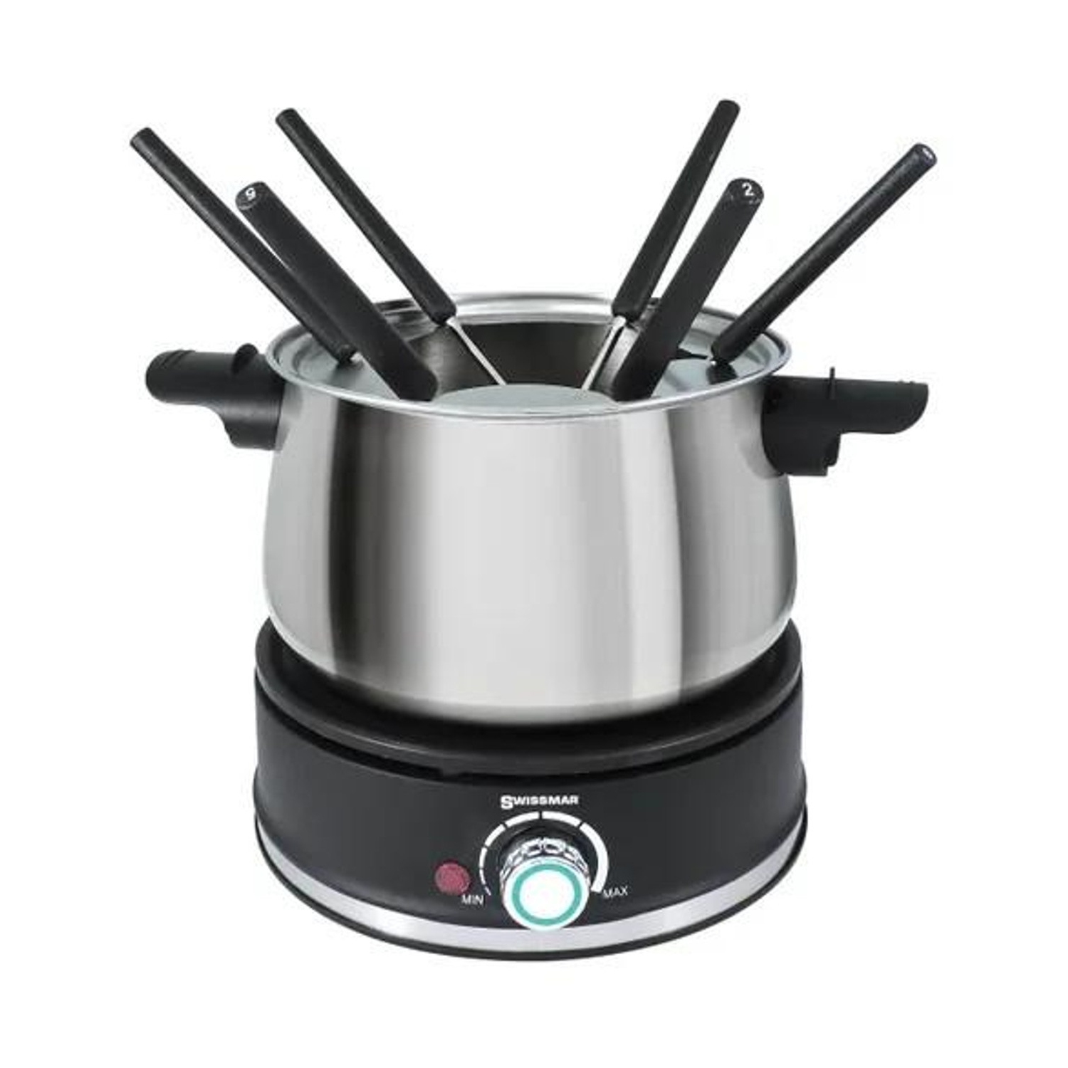 Service à fondue électrique 10 pièces en acier inoxydable Arolla de Swissmar, argenté et noir