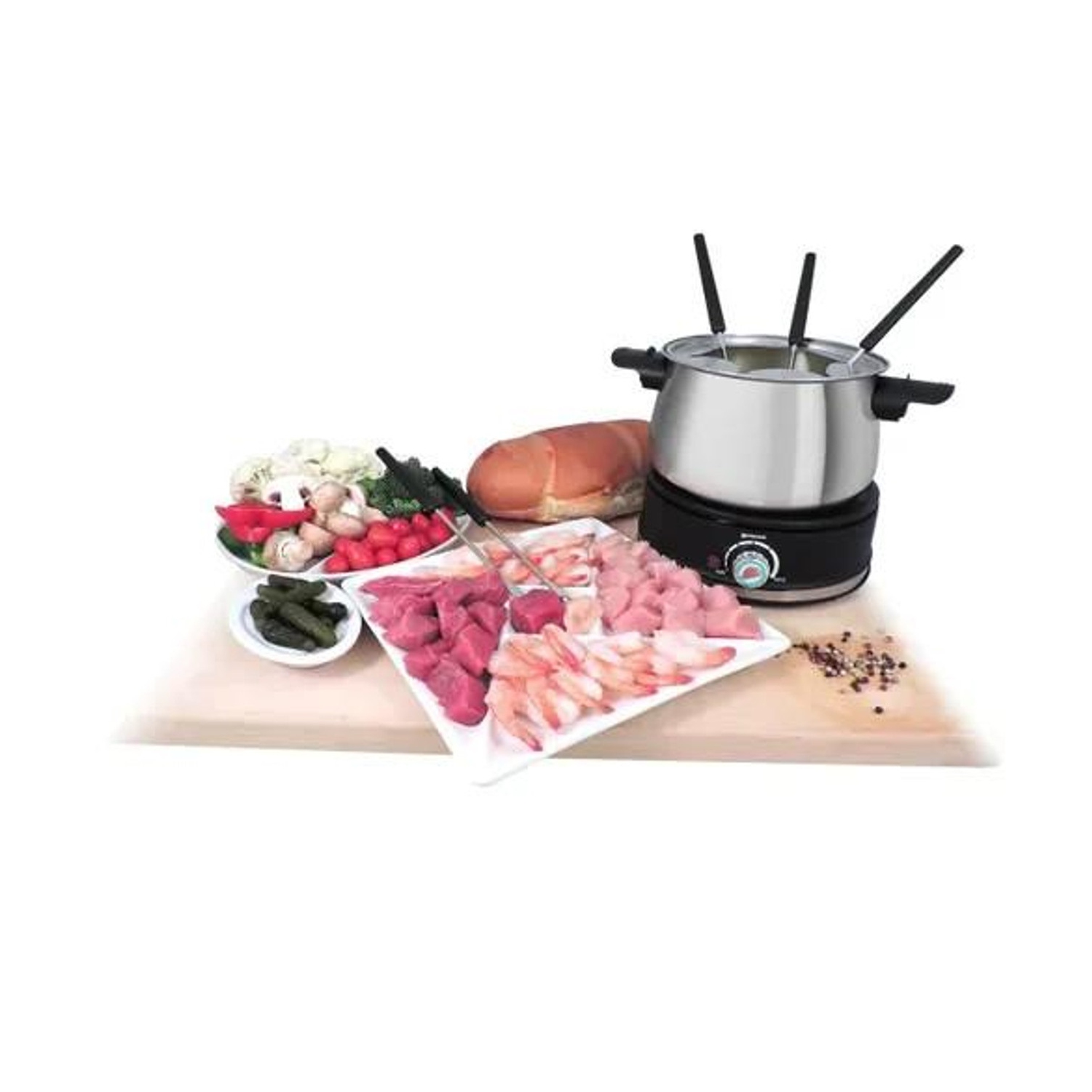 Service à fondue électrique 10 pièces en acier inoxydable Arolla de Swissmar, argenté et noir