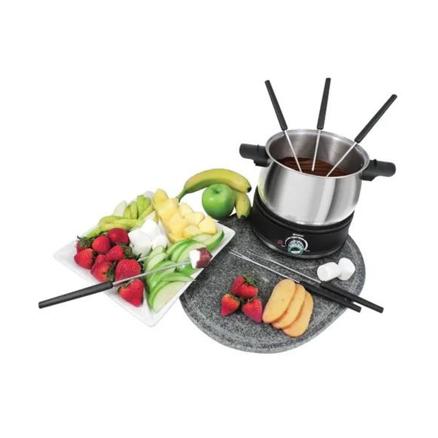 Service à fondue électrique 10 pièces en acier inoxydable Arolla de Swissmar, argenté et noir