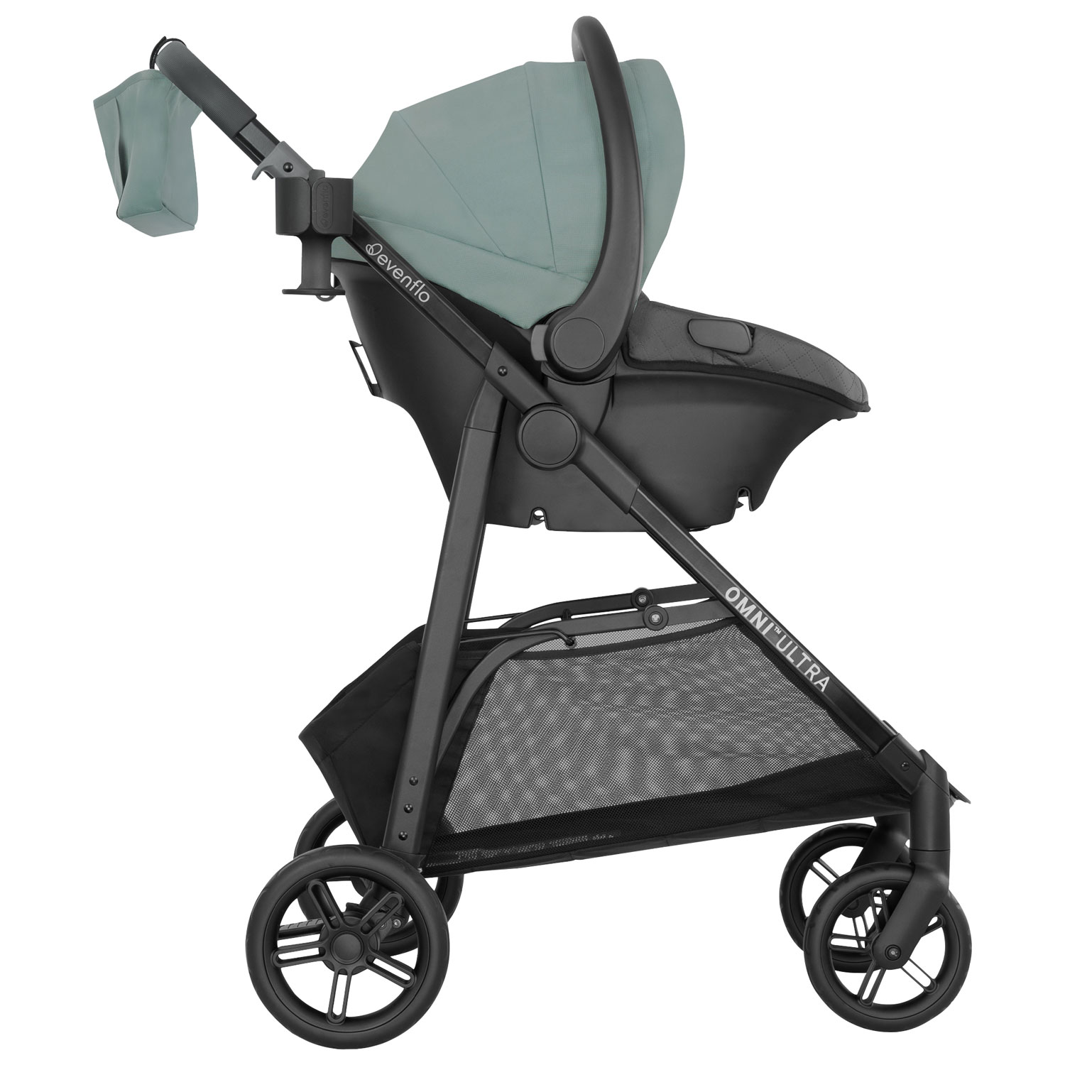 Poussette Omni Ultra d'Evenflo avec siège d'auto rotatif pour bébé Revolve180 LiteMax NXT - Vert Pacifique