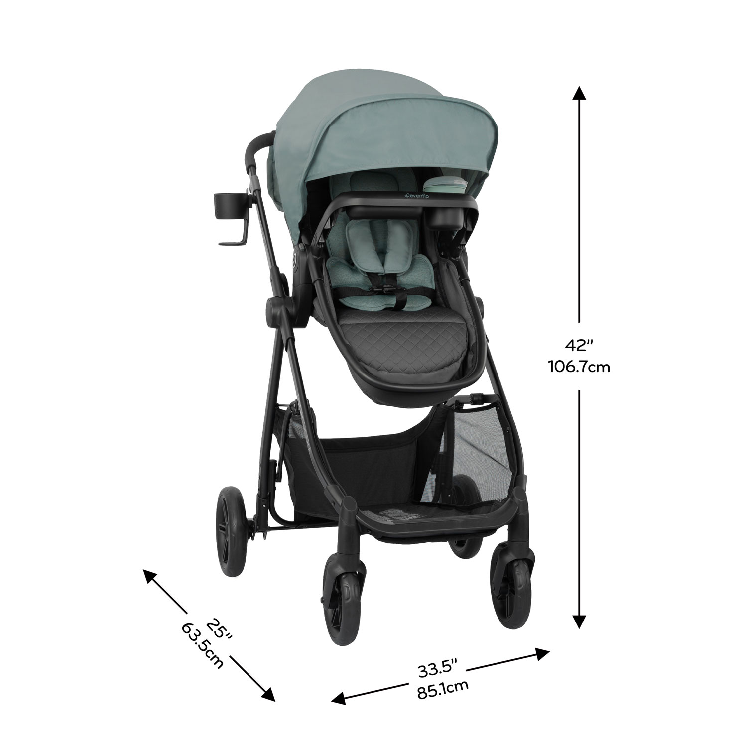 Poussette Omni Ultra d'Evenflo avec siège d'auto rotatif pour bébé Revolve180 LiteMax NXT - Vert Pacifique