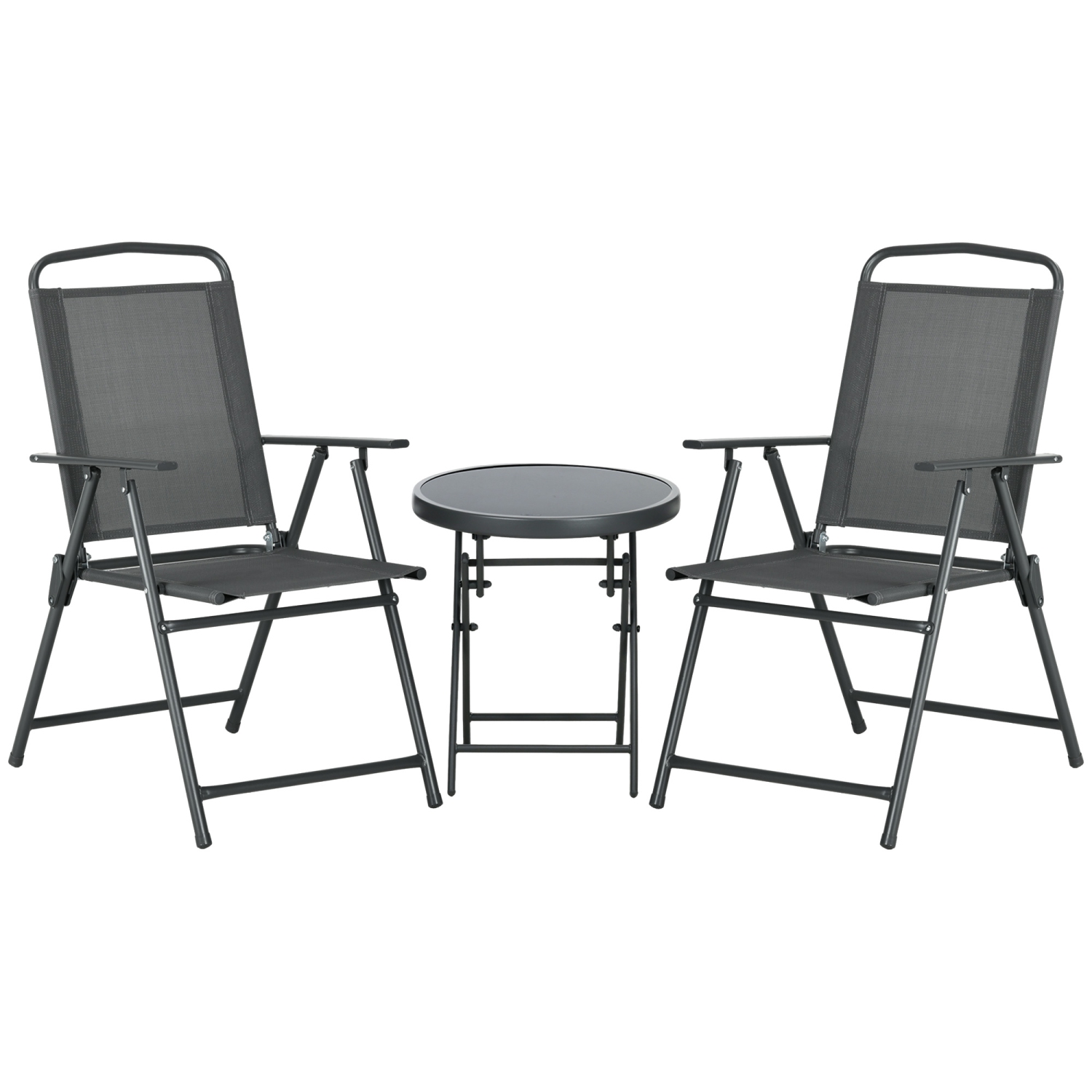 Outsunny 3 Pieces Patio Bistro Set, Foldable Bistro Table Set Outdoor Patio Furniture with Breathable Mesh Fabric Armchairs and Glass Table for