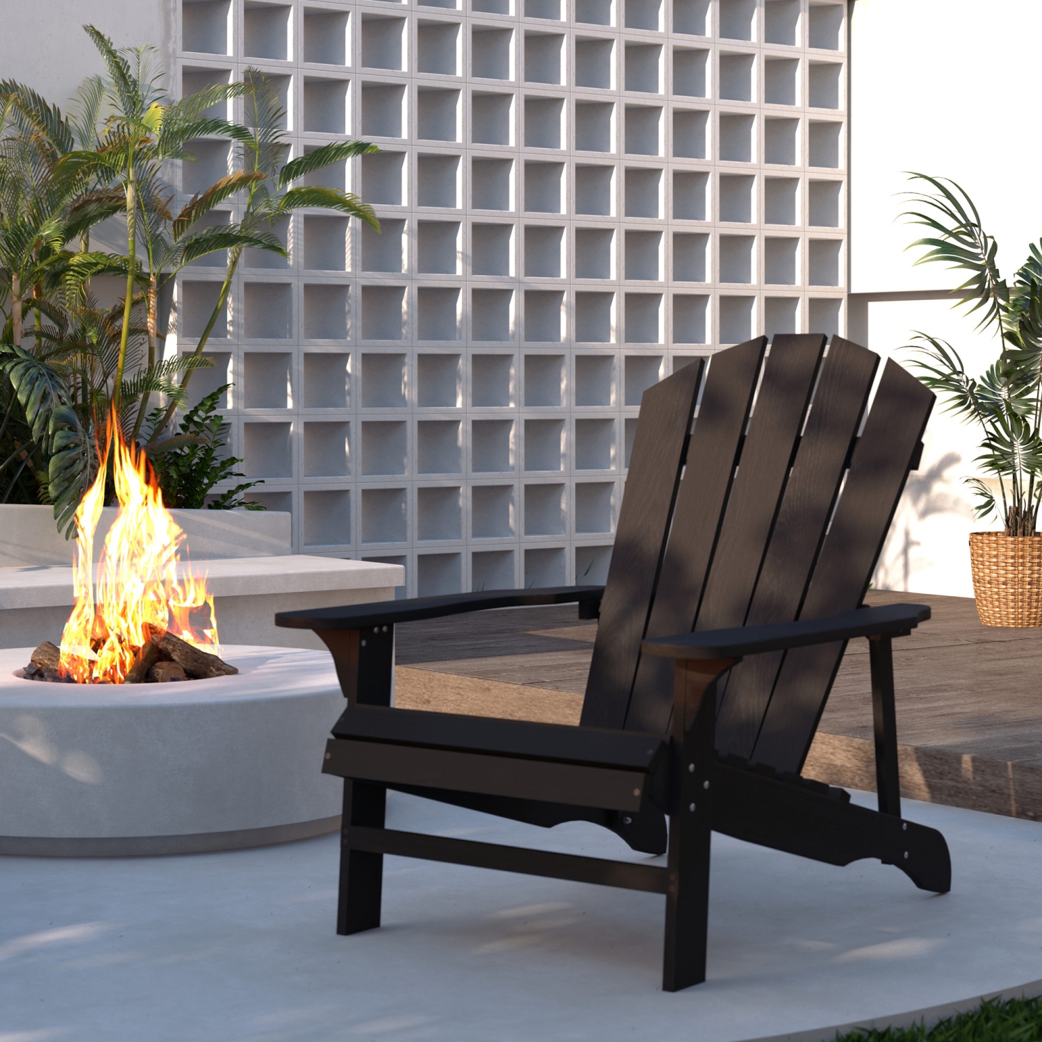 Outsunny Wood Adirondack Chair, Outdoor Patio Muskoka Chair with Slatted Design for Deck, Garden, Backyard, Fire Pit, Black