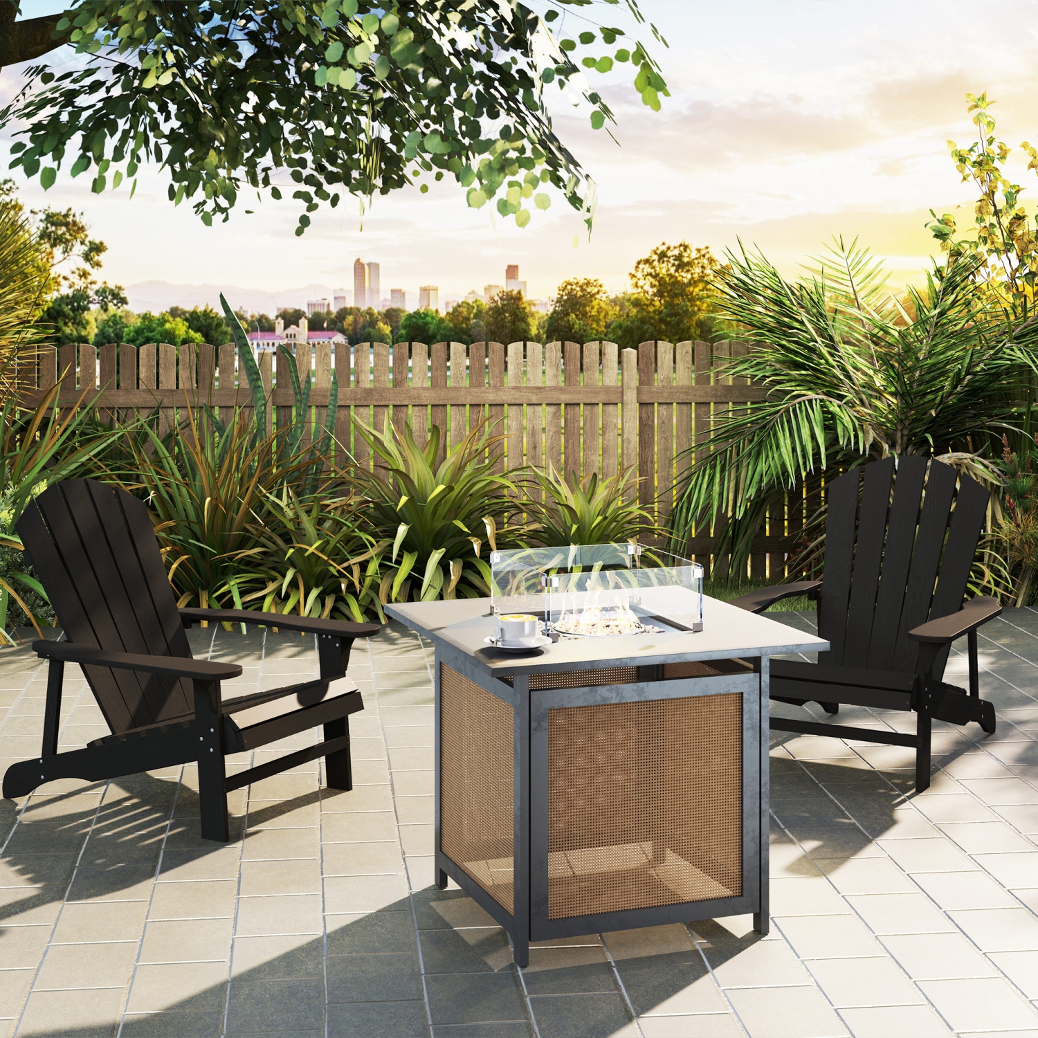 Outsunny Wood Adirondack Chair, Outdoor Patio Muskoka Chair with Slatted Design for Deck, Garden, Backyard, Fire Pit, Black