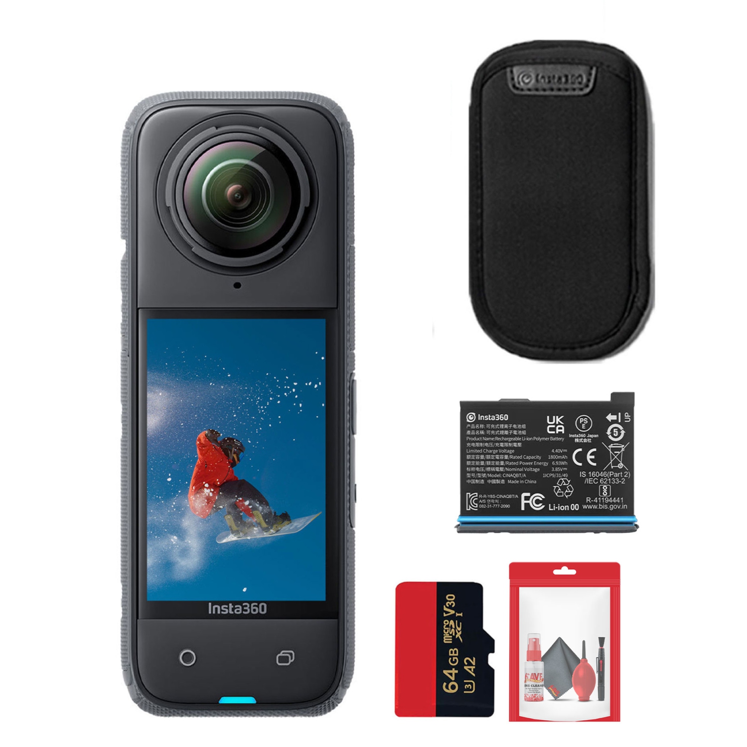 Insta360 X4 – Caméra d'action étanche 360 + protecteurs + carte 64&nbsp;Go + plus