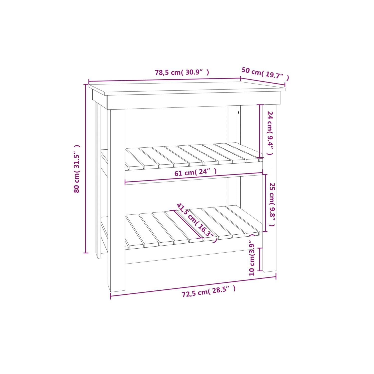 vidaXL Work Bench 78.5x50x80 cm Solid Wood Pine
