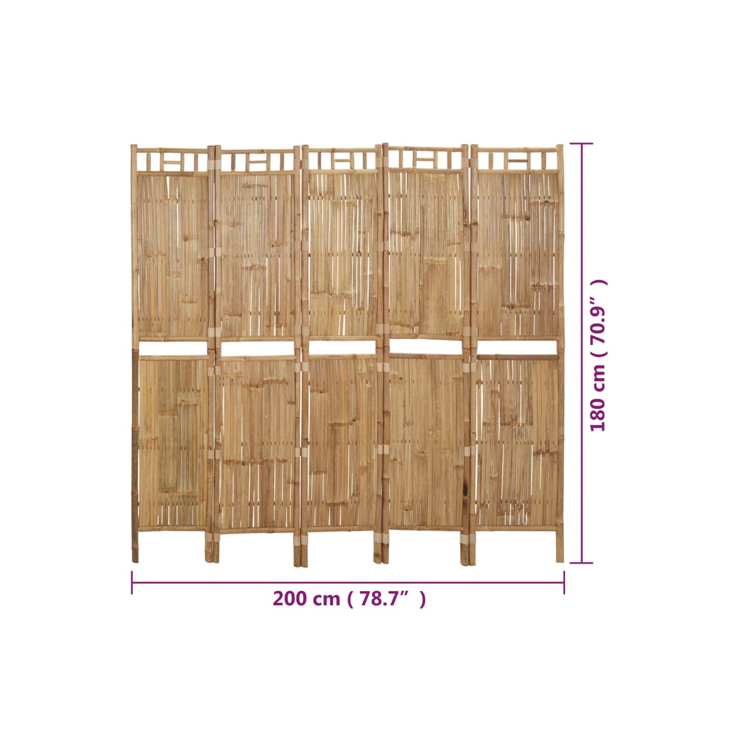 VidaXL – Séparateur de pièce à 5 panneaux en bambou 200 180&nbsp;cm