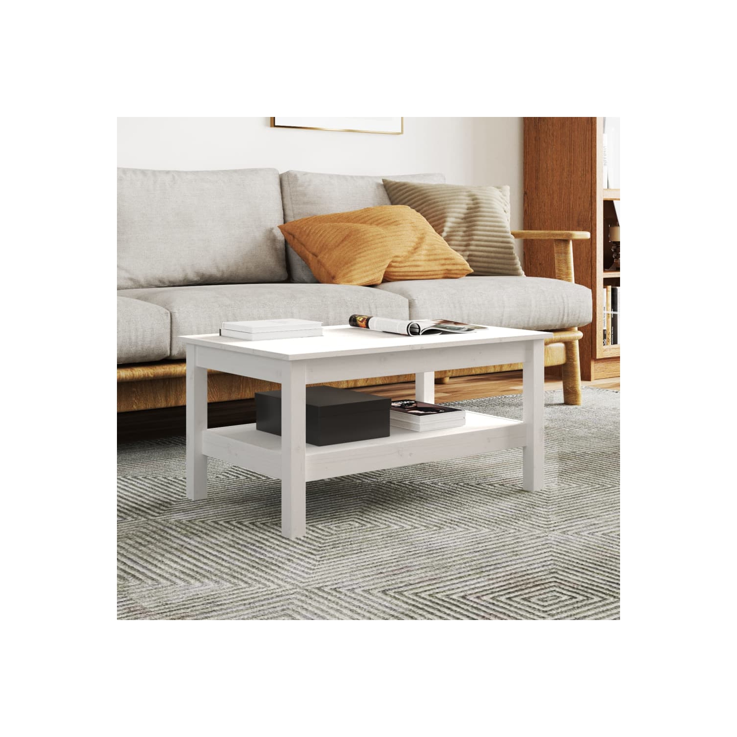 Table basse vidaXL 80 x 50 x 40&nbsp;cm en pin massif blanc