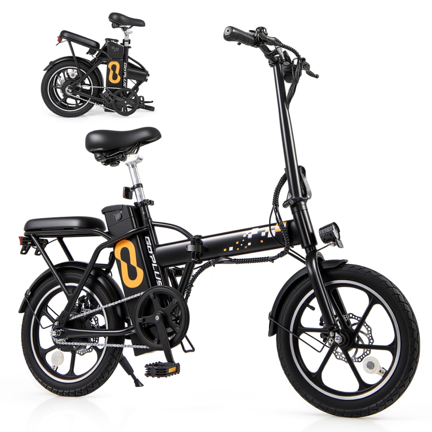 Costway 16" Folding Electric Bicycle for Adults & Teens E-Bike w/ 500W Brushless Motor, 42V 10.4Ah Removable Battery, Max. 32KM/H 37 Miles, Dual Disk