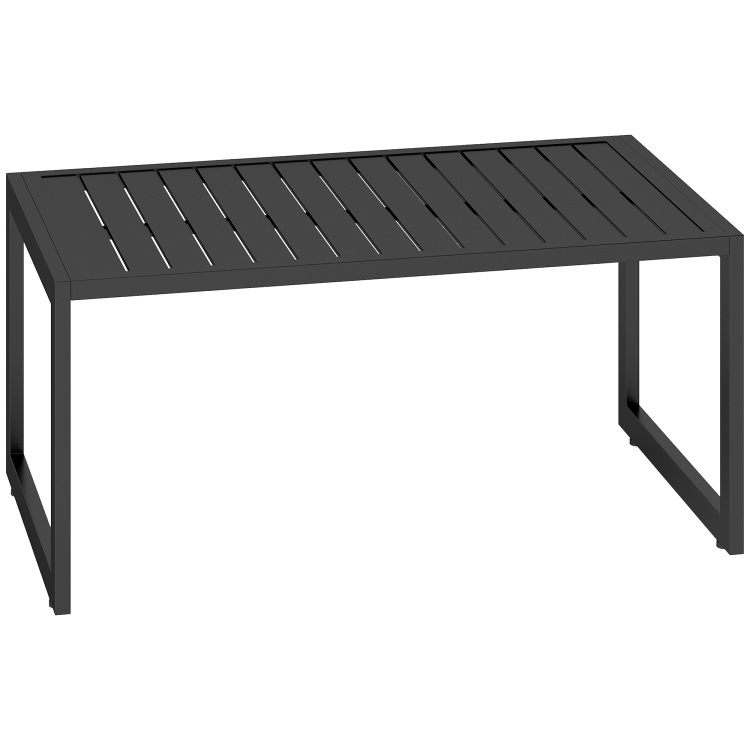 Outsunny Aluminum Outdoor Coffee Table, 35" Patio Coffee Table with Slatted Tabletop and Adjustable Foot Pads for Garden, Lawn, Balcony, Black