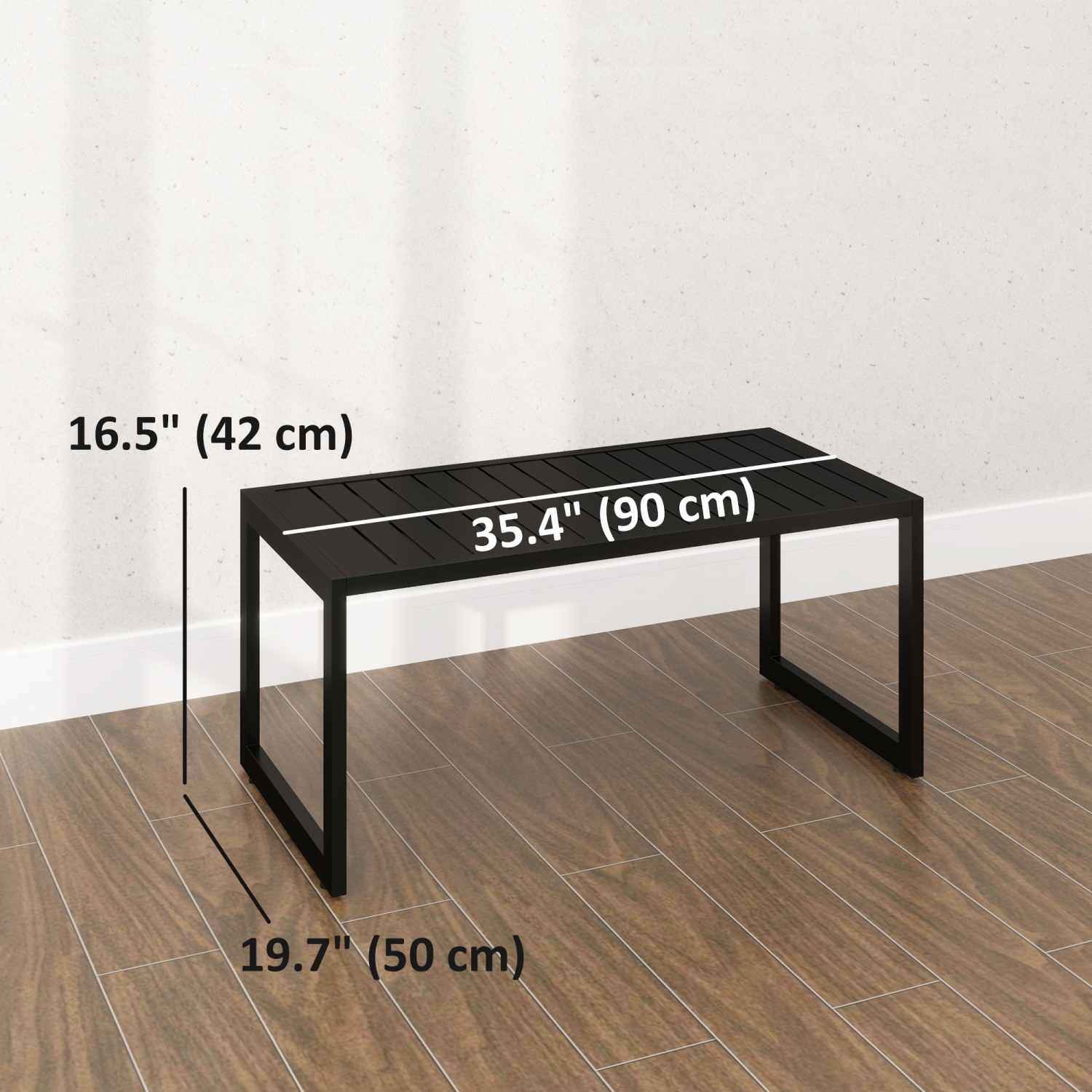 Outsunny Aluminum Outdoor Coffee Table, 35" Patio Coffee Table with Slatted Tabletop and Adjustable Foot Pads for Garden, Lawn, Balcony, Black