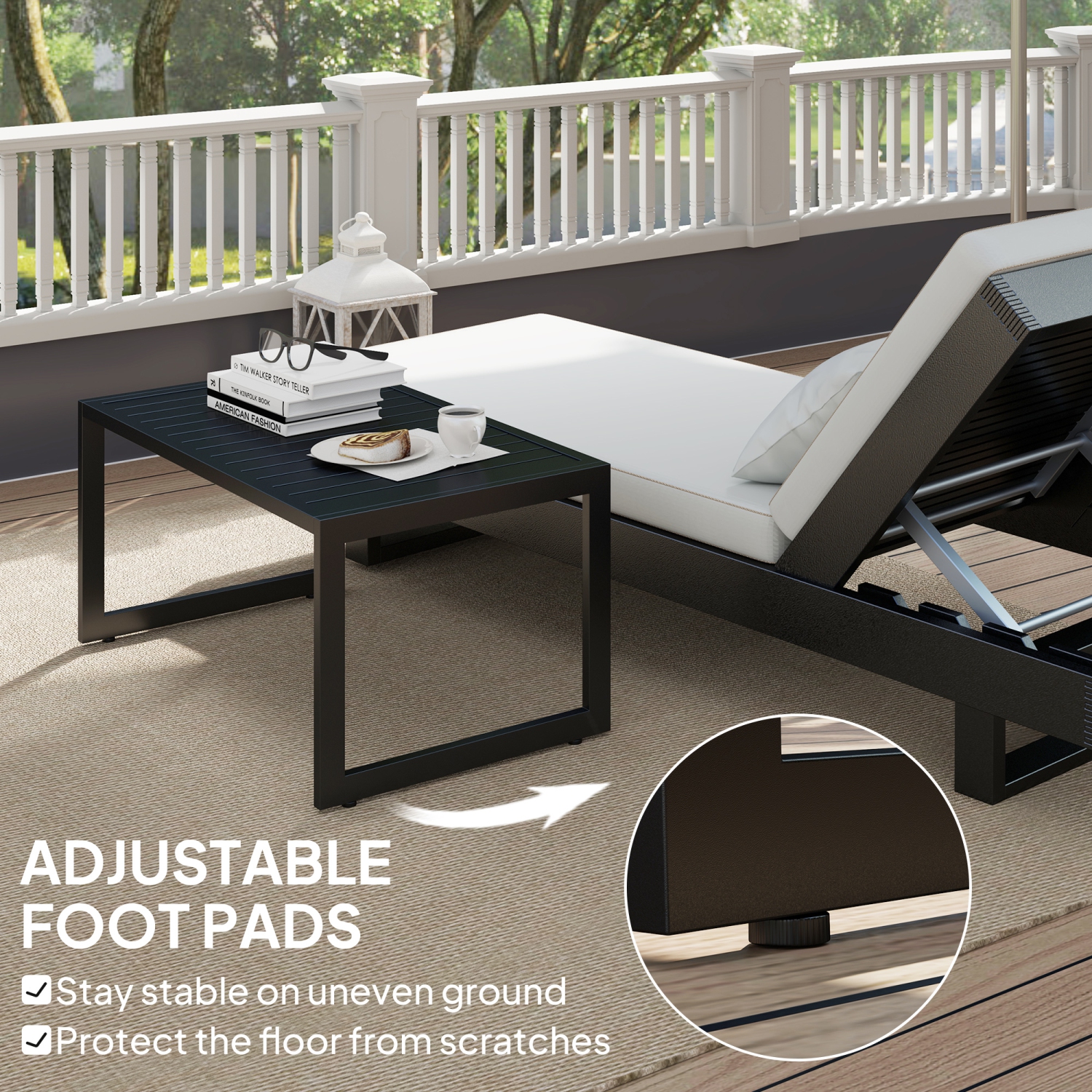 Outsunny Aluminum Outdoor Coffee Table, 35" Patio Coffee Table with Slatted Tabletop and Adjustable Foot Pads for Garden, Lawn, Balcony, Black