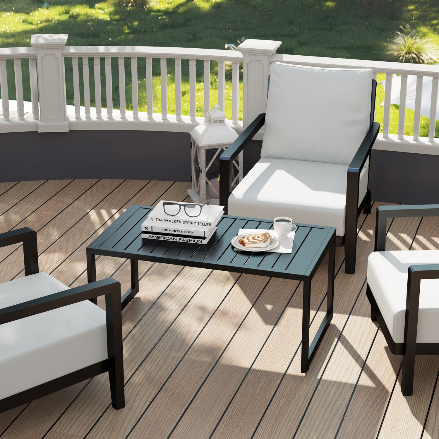 Outsunny Aluminum Outdoor Coffee Table, 35" Patio Coffee Table with Slatted Tabletop and Adjustable Foot Pads for Garden, Lawn, Balcony, Black