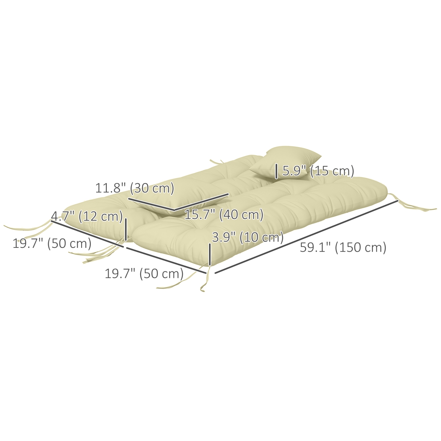 Outsunny 4-Piece Patio Chair Cushions Pillows with Back and Pillows, Seat Replacement Patio Cushions Set with Ties for Indoor Outdoor Garden