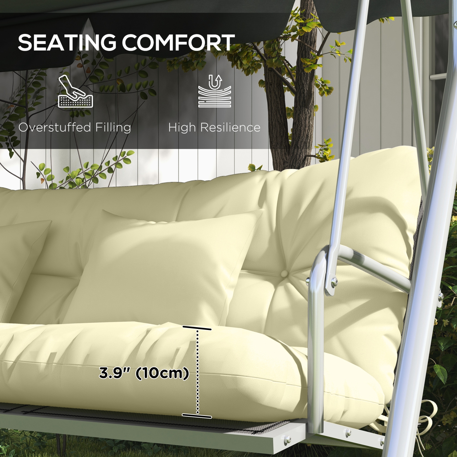 Outsunny 4-Piece Patio Chair Cushions Pillows with Back and Pillows, Seat Replacement Patio Cushions Set with Ties for Indoor Outdoor Garden