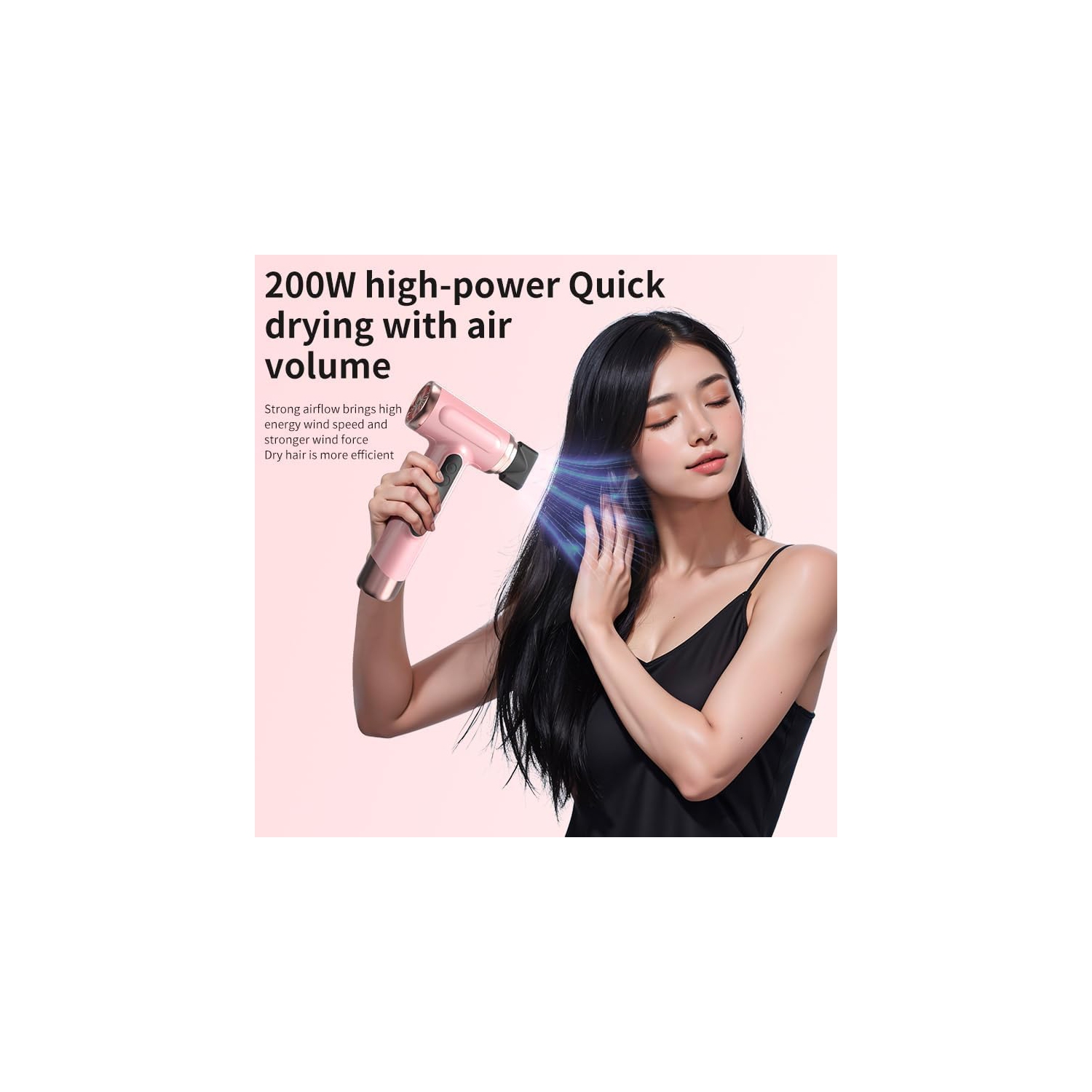 Sèche-cheveux sans fil, sèche-cheveux rechargeable, 3 sèche-cheveux à vent froid réglable, outil de coiffure portatif pour le camping de voyage - Rose