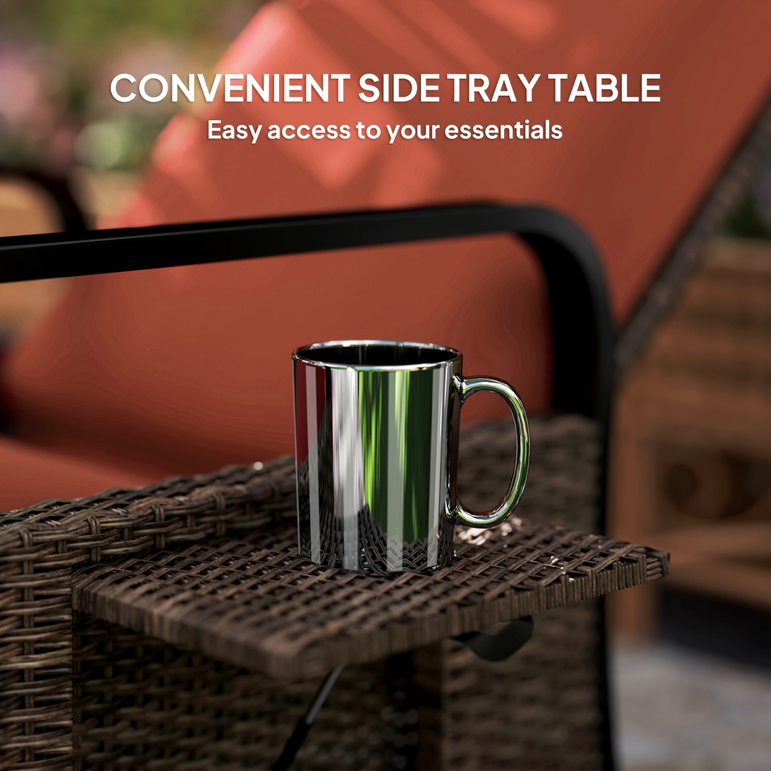 Outsunny Outdoor Recliner Chair, Reclining Outdoor Lounge Chair with Adjustable Backrest and Footrest, Wicker Chair with Flip Side Table, Aluminum