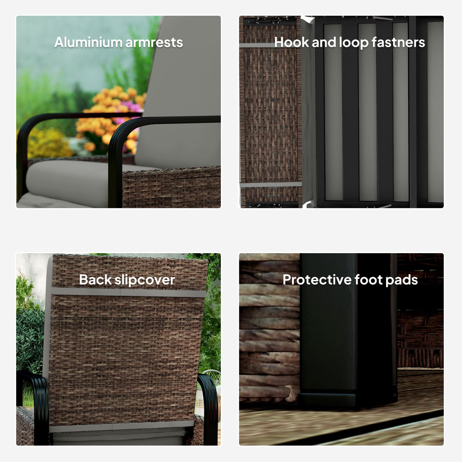 Outsunny Outdoor Recliner Chair, Reclining Outdoor Lounge Chair with Adjustable Backrest and Footrest, Wicker Chair with Flip Side Table, Aluminum