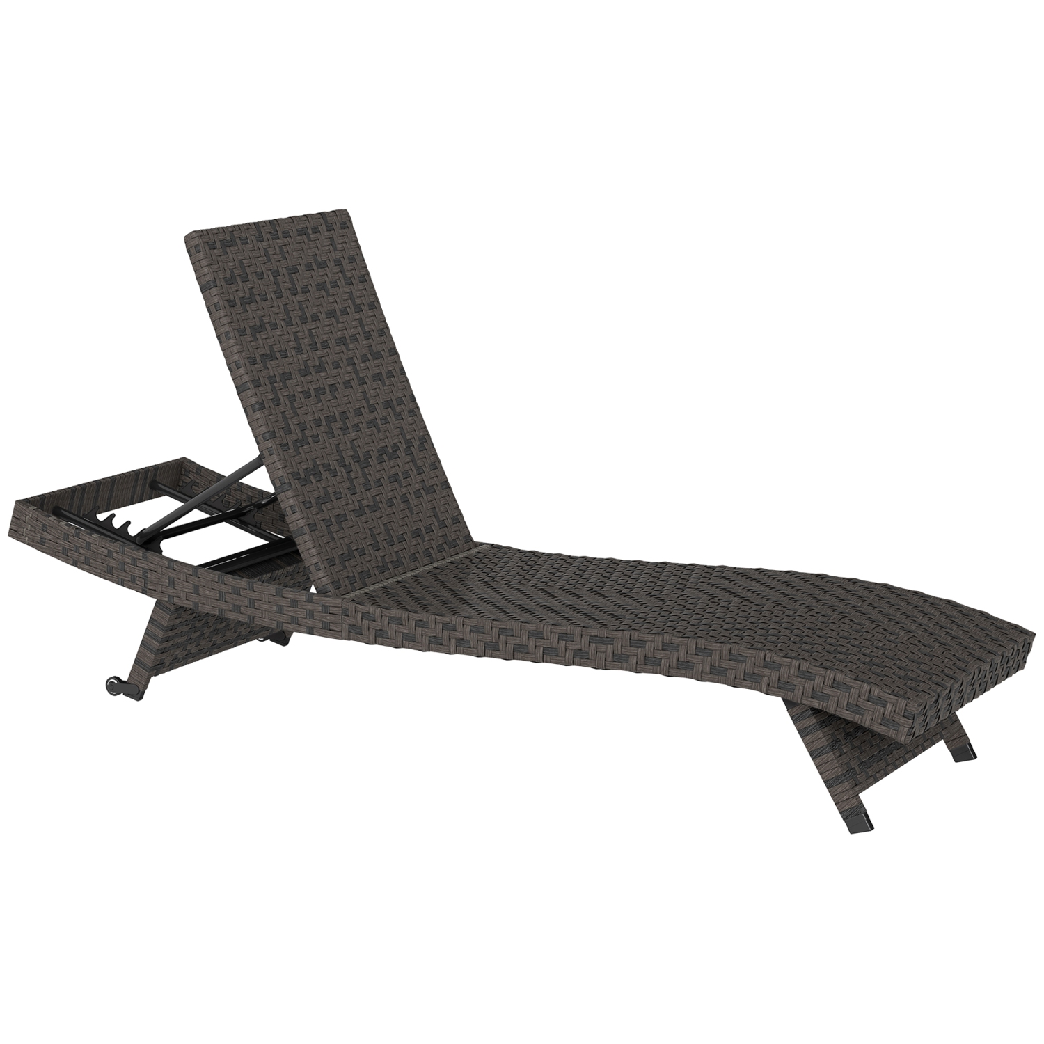 Outsunny PE Rattan Patio Lounger, Foldable Outdoor Lounge Chair with 5-Level Adjustable Backrest, Two Wheels, and Quick-Drying Foam, for Sun Room,