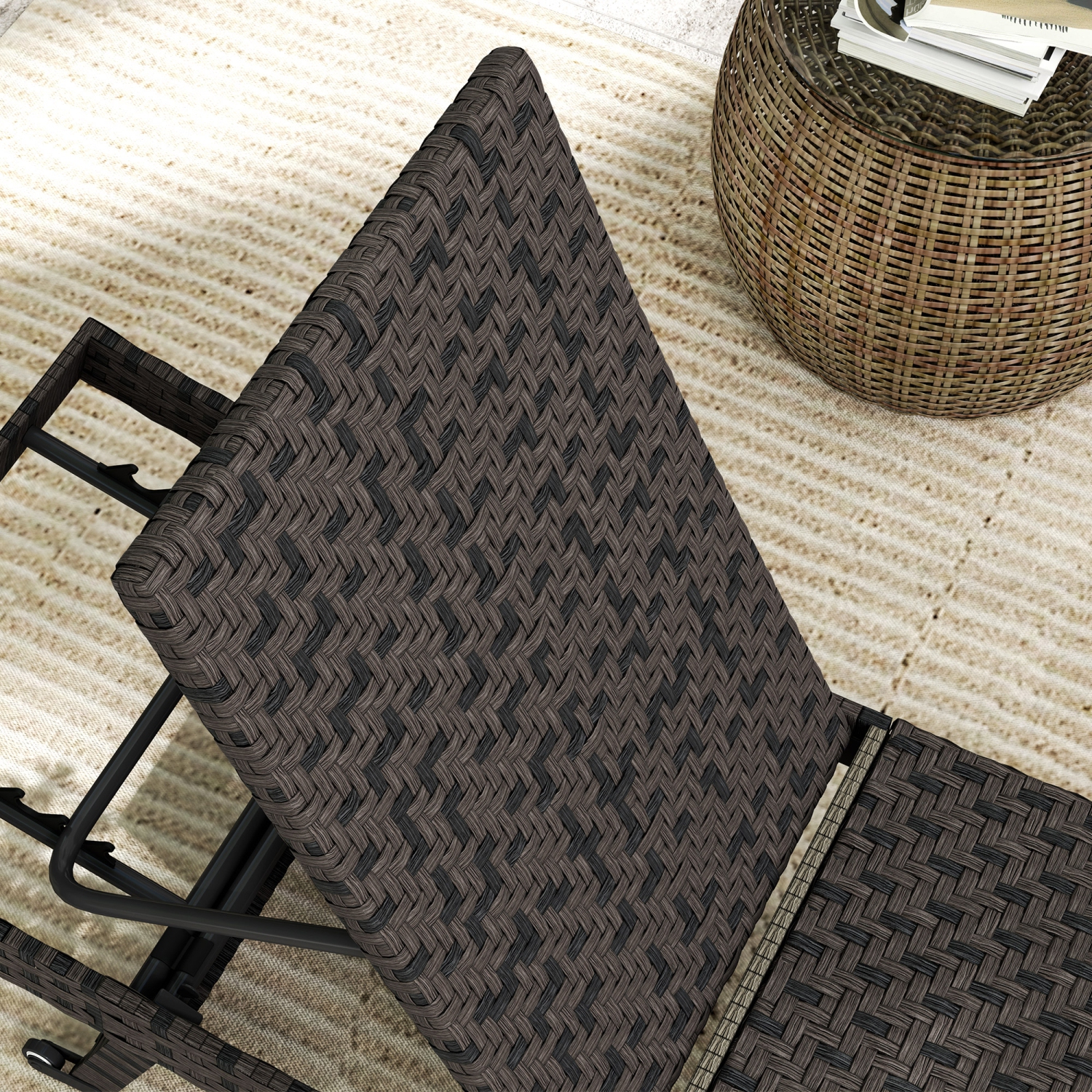 Outsunny PE Rattan Patio Lounger, Foldable Outdoor Lounge Chair with 5-Level Adjustable Backrest, Two Wheels, and Quick-Drying Foam, for Sun Room,