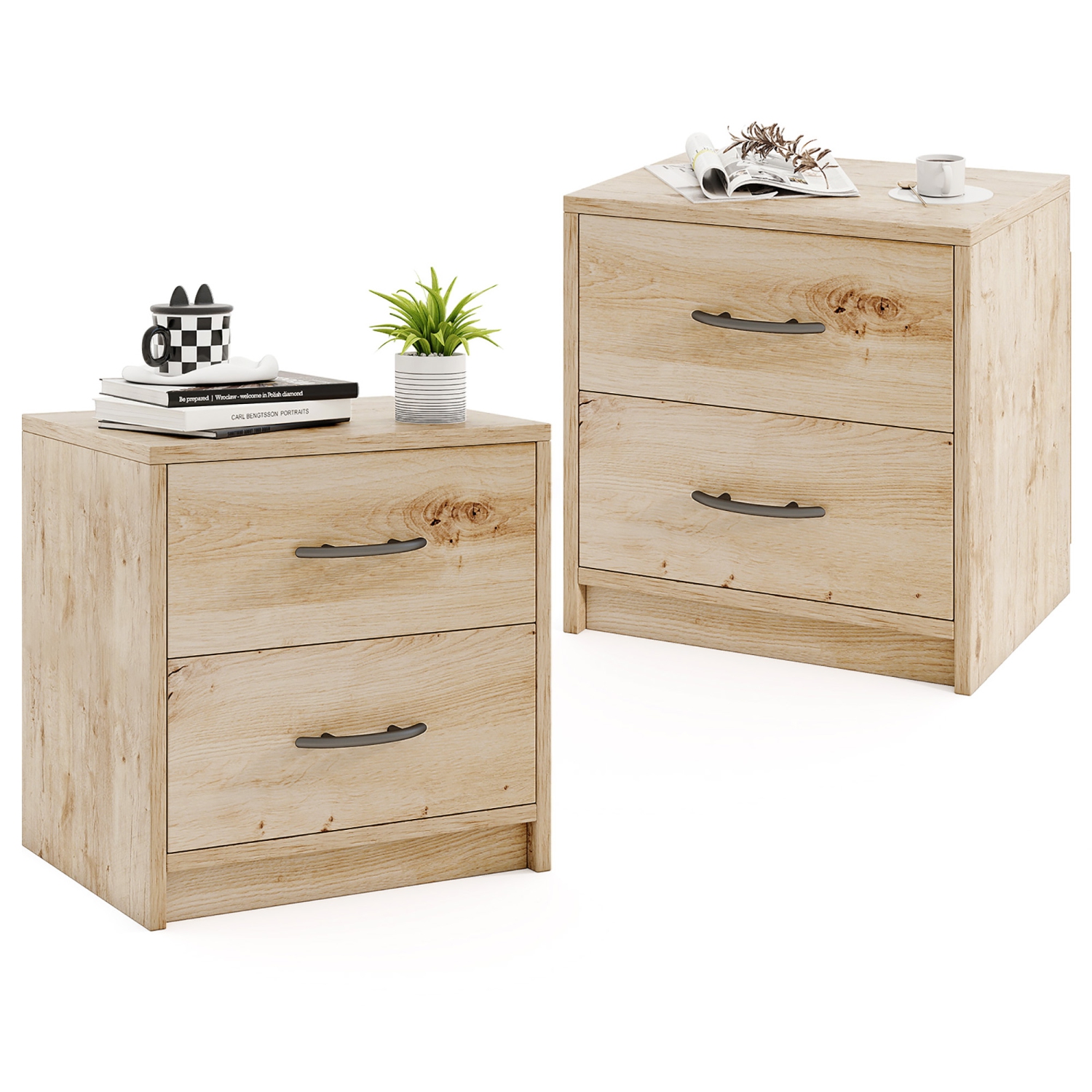 Gymax 2PCS 2-Drawer Nightstand Modern Bedside Table w/ Storage for Living Room Bedroom