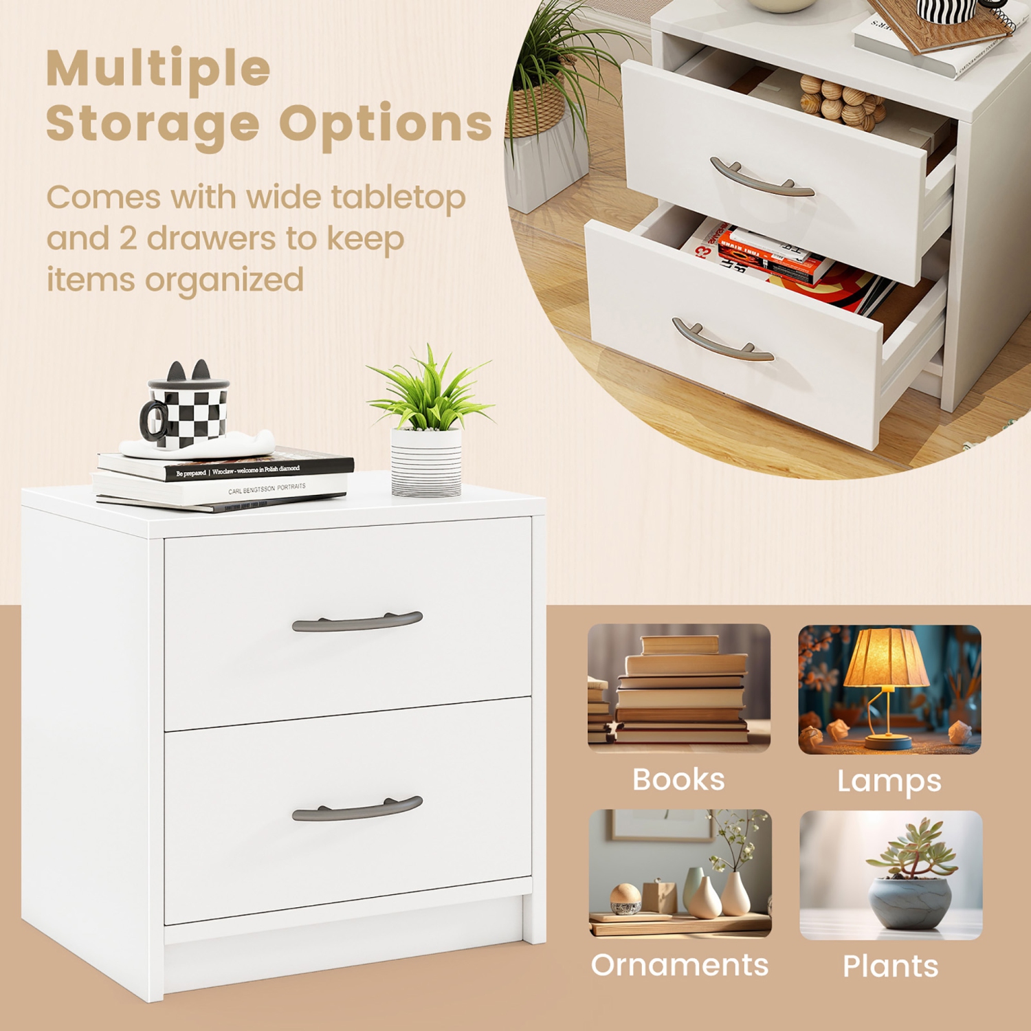 Gymax 2-Drawer Nightstand Modern Bedside Table w/ Storage for Living Room Bedroom