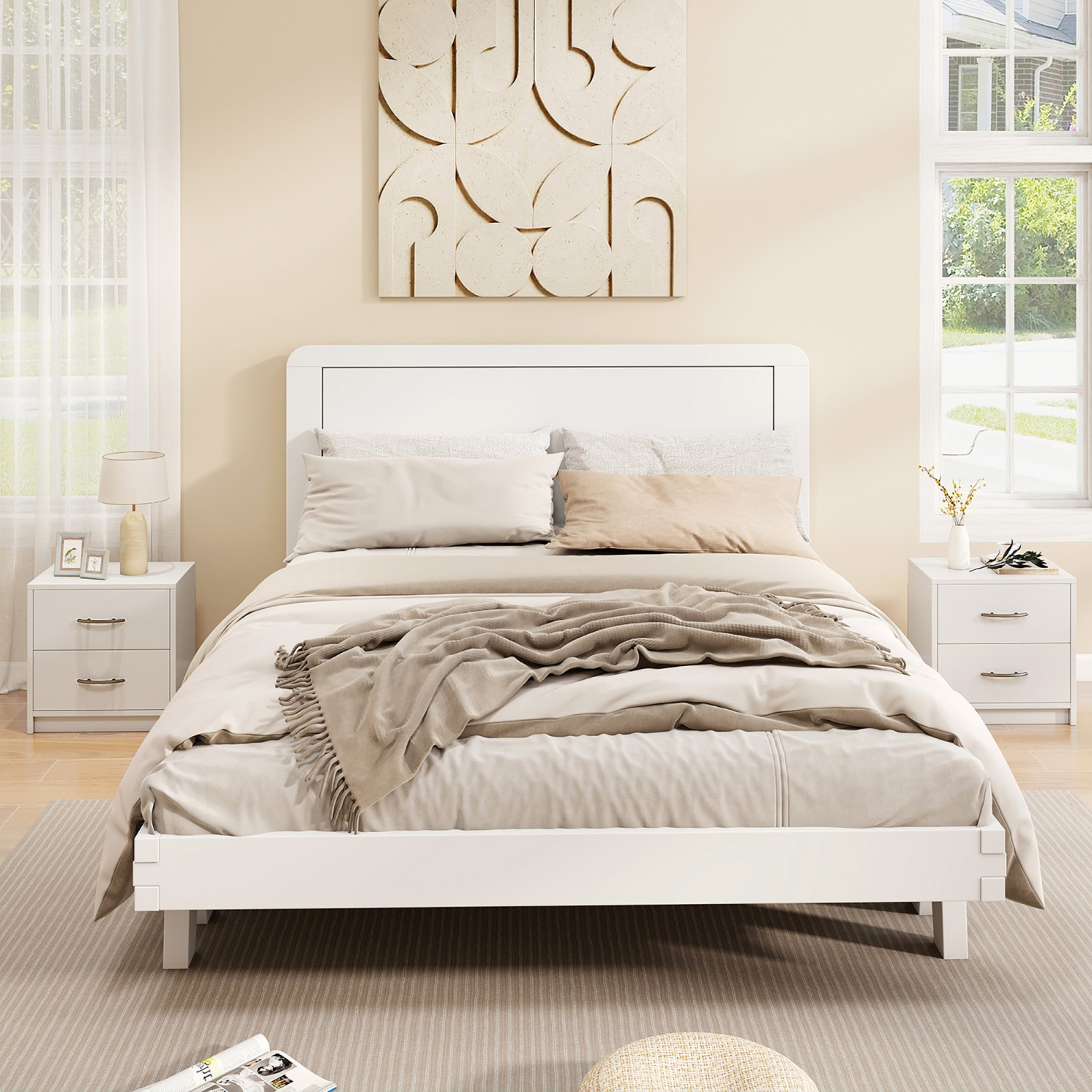 Gymax 2-Drawer Nightstand Modern Bedside Table w/ Storage for Living Room Bedroom