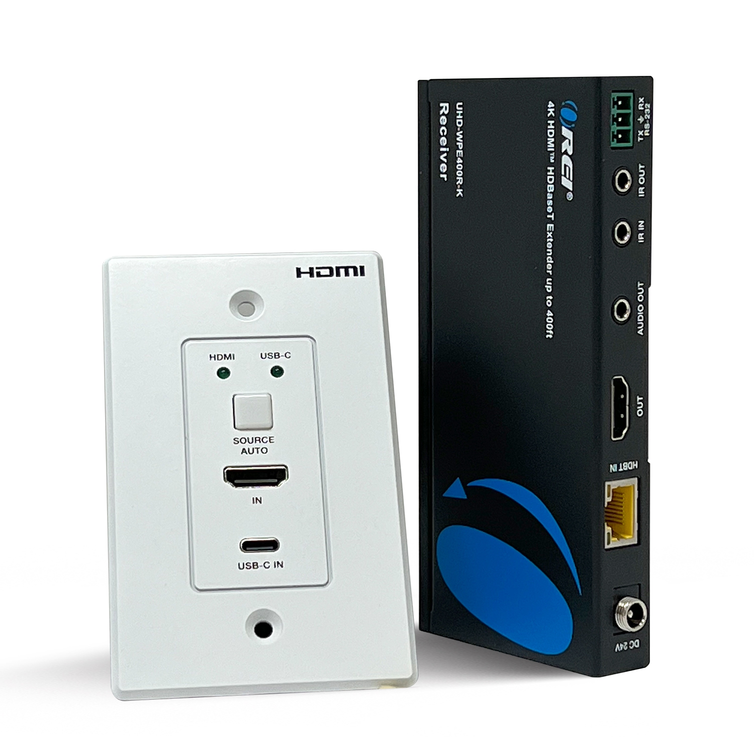 Prolongateur de plaque murale HDMI 4K sur CAT 6/7 jusqu'à 400 pi avec HDBaseT